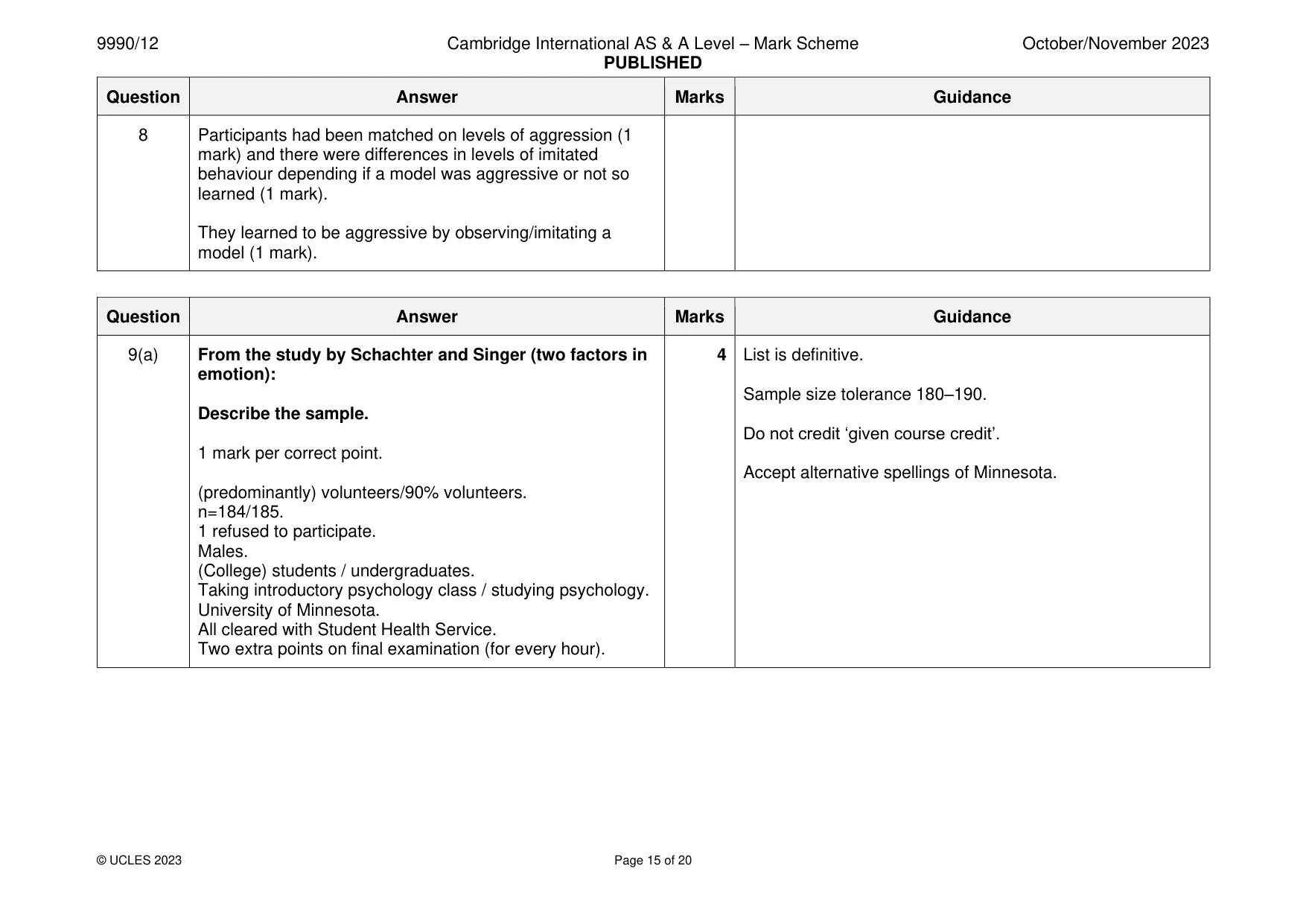 Mark scheme, page 15 of 20