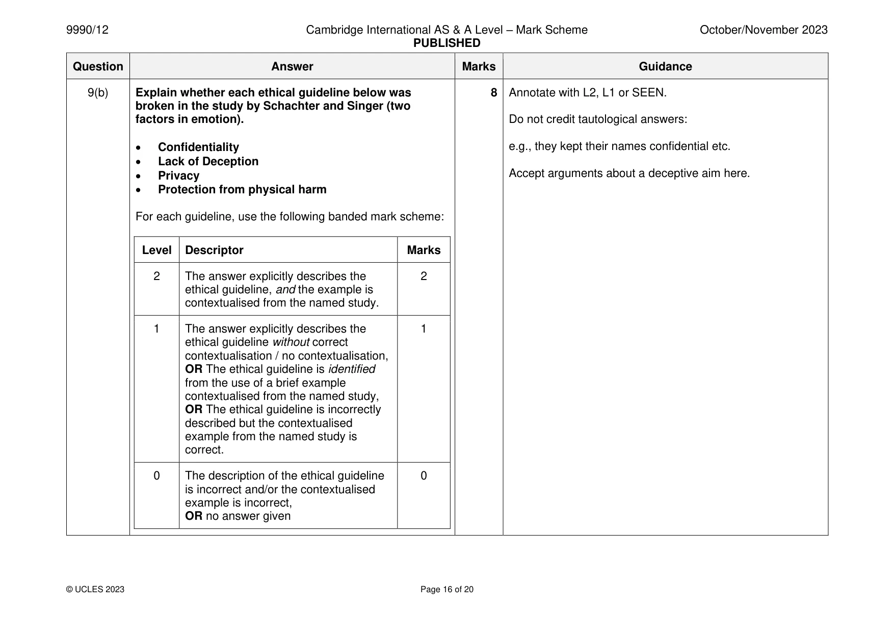 Mark scheme, page 16 of 20