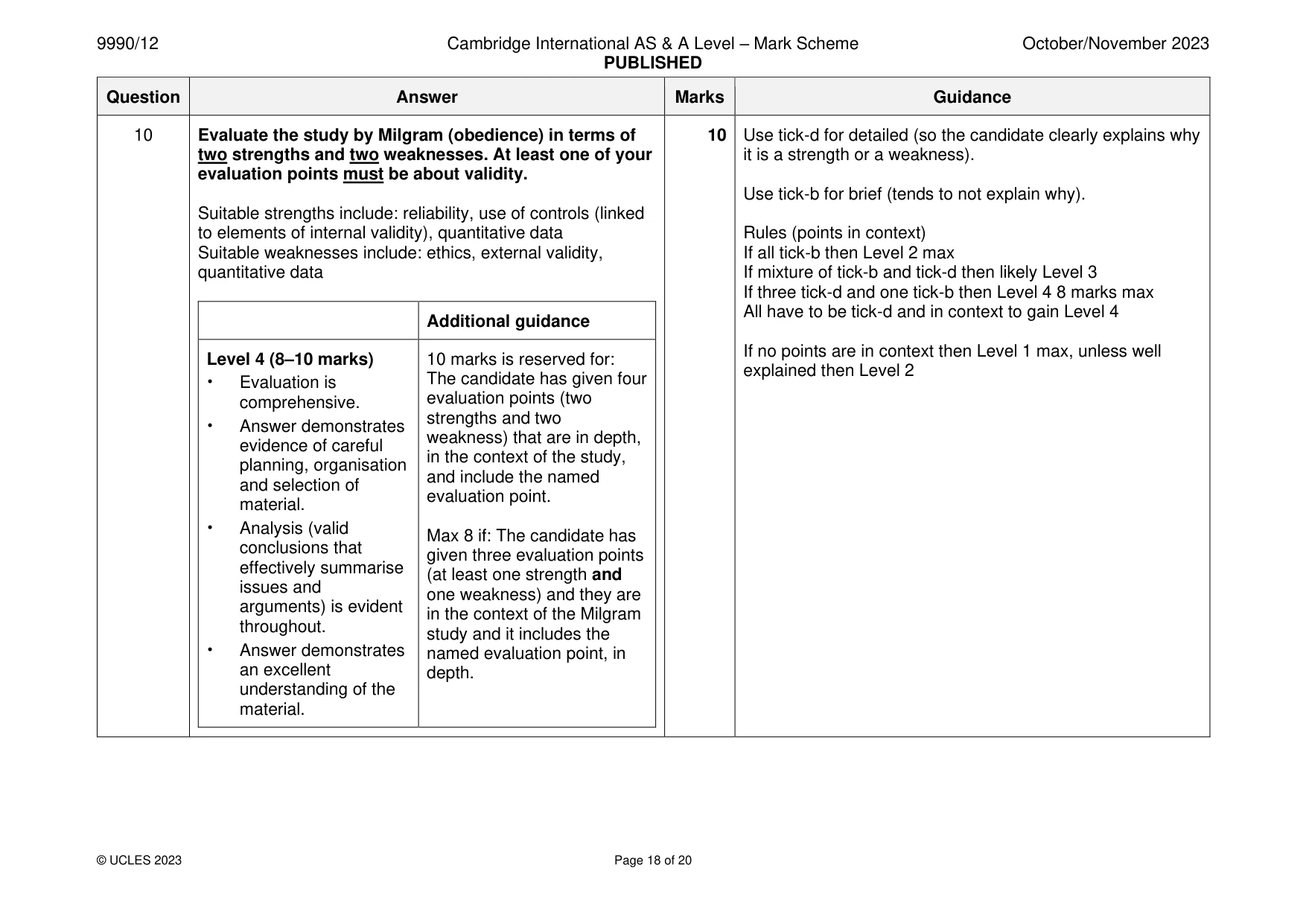 Mark scheme, page 18 of 20