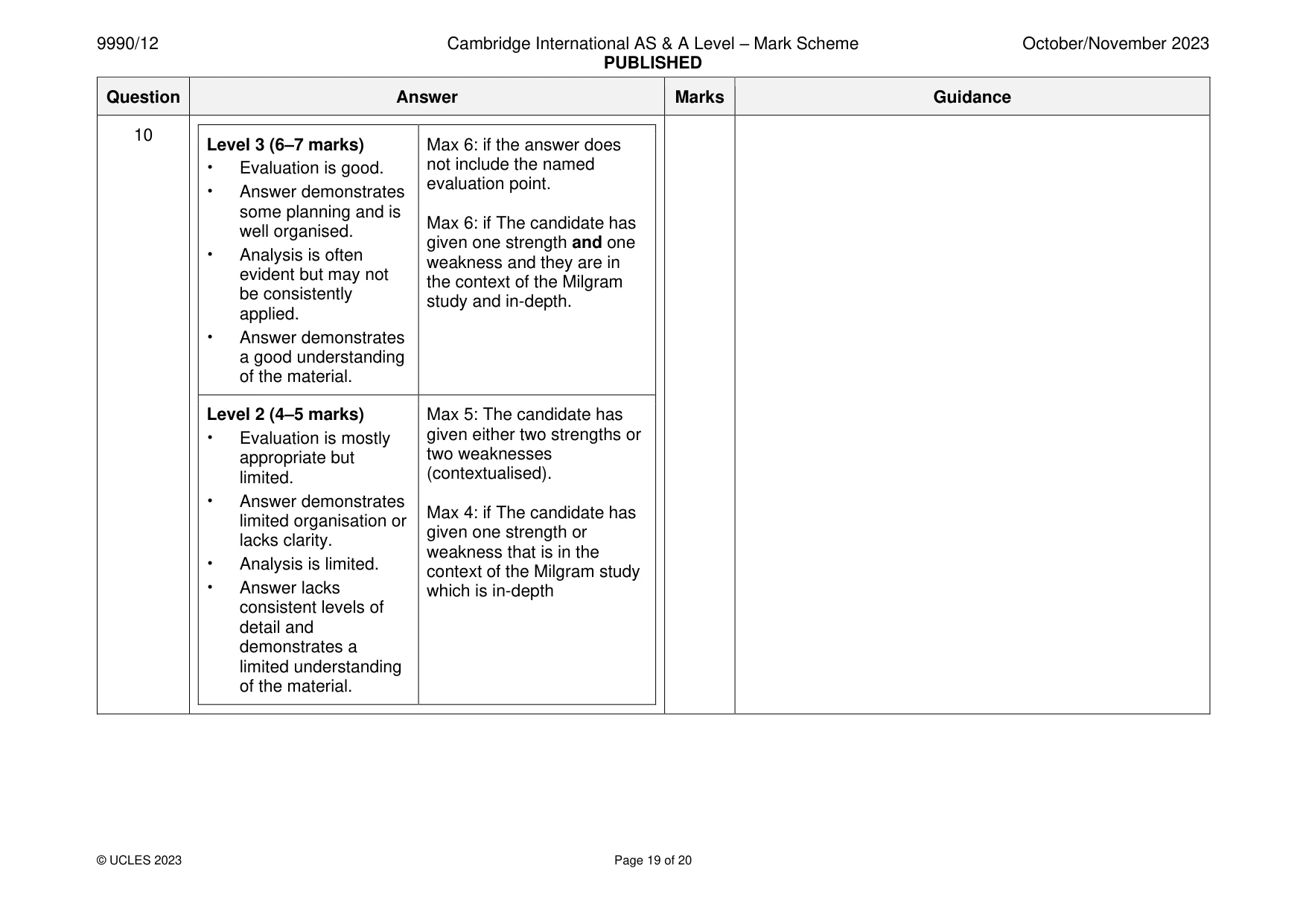 Mark scheme, page 19 of 20