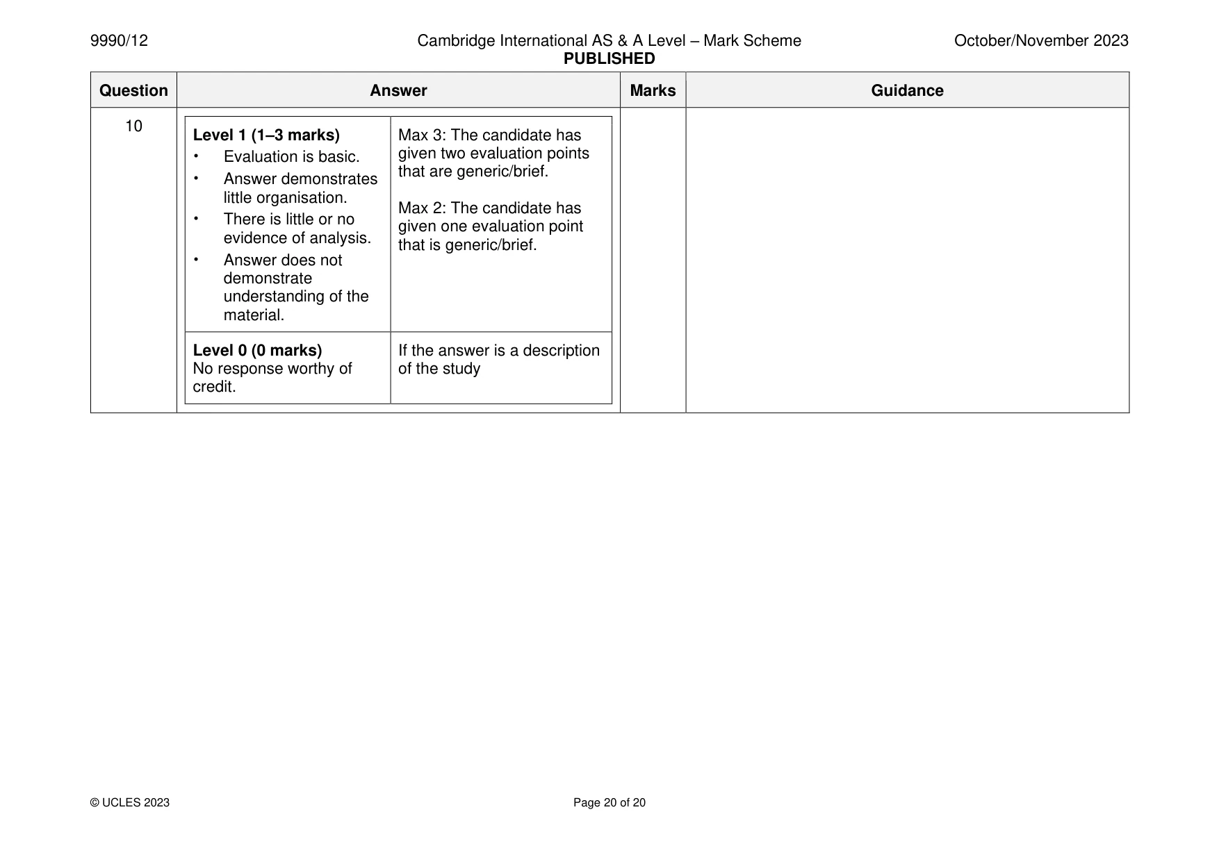 Mark scheme, page 20 of 20