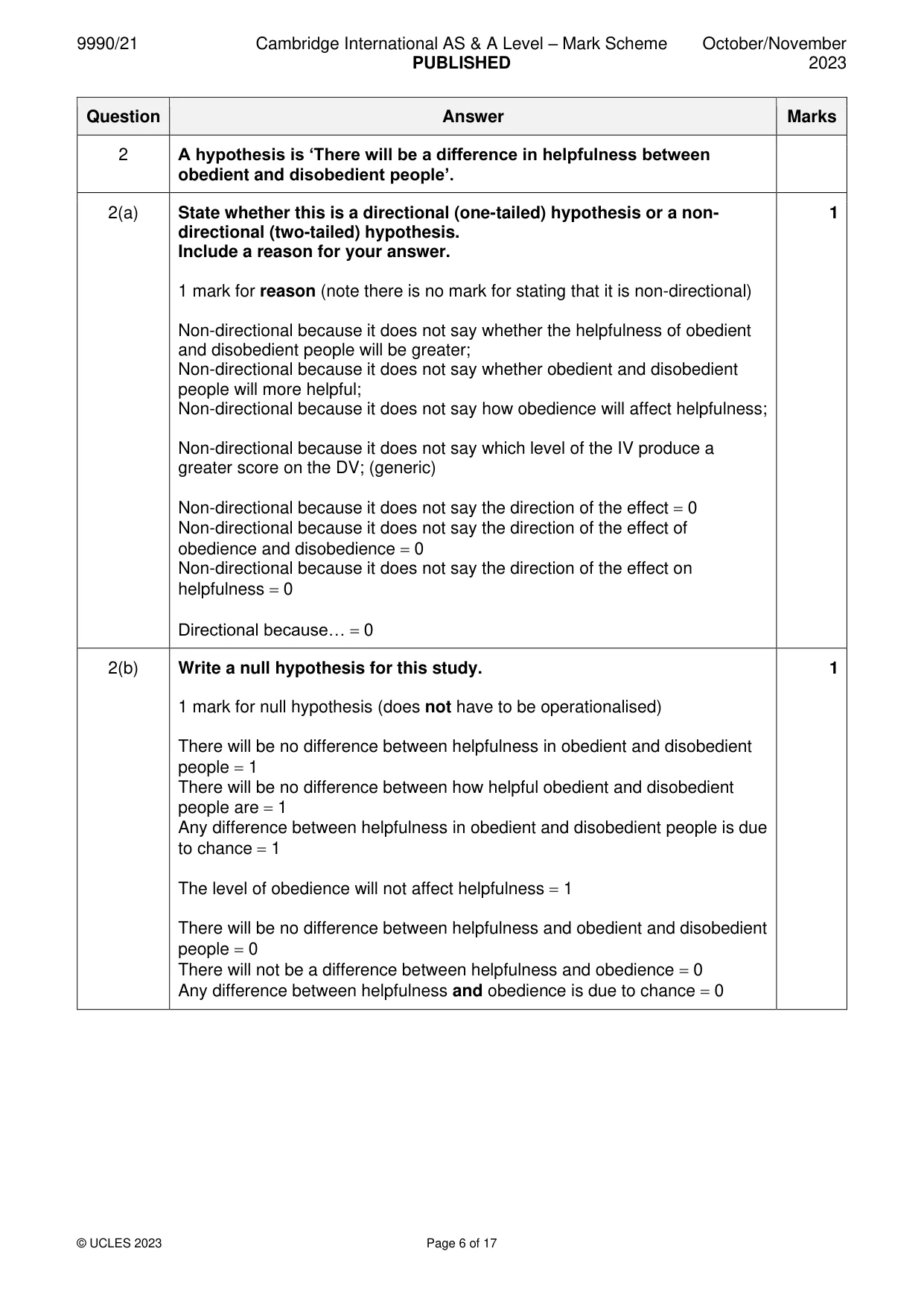 Mark scheme, page 6 of 17
