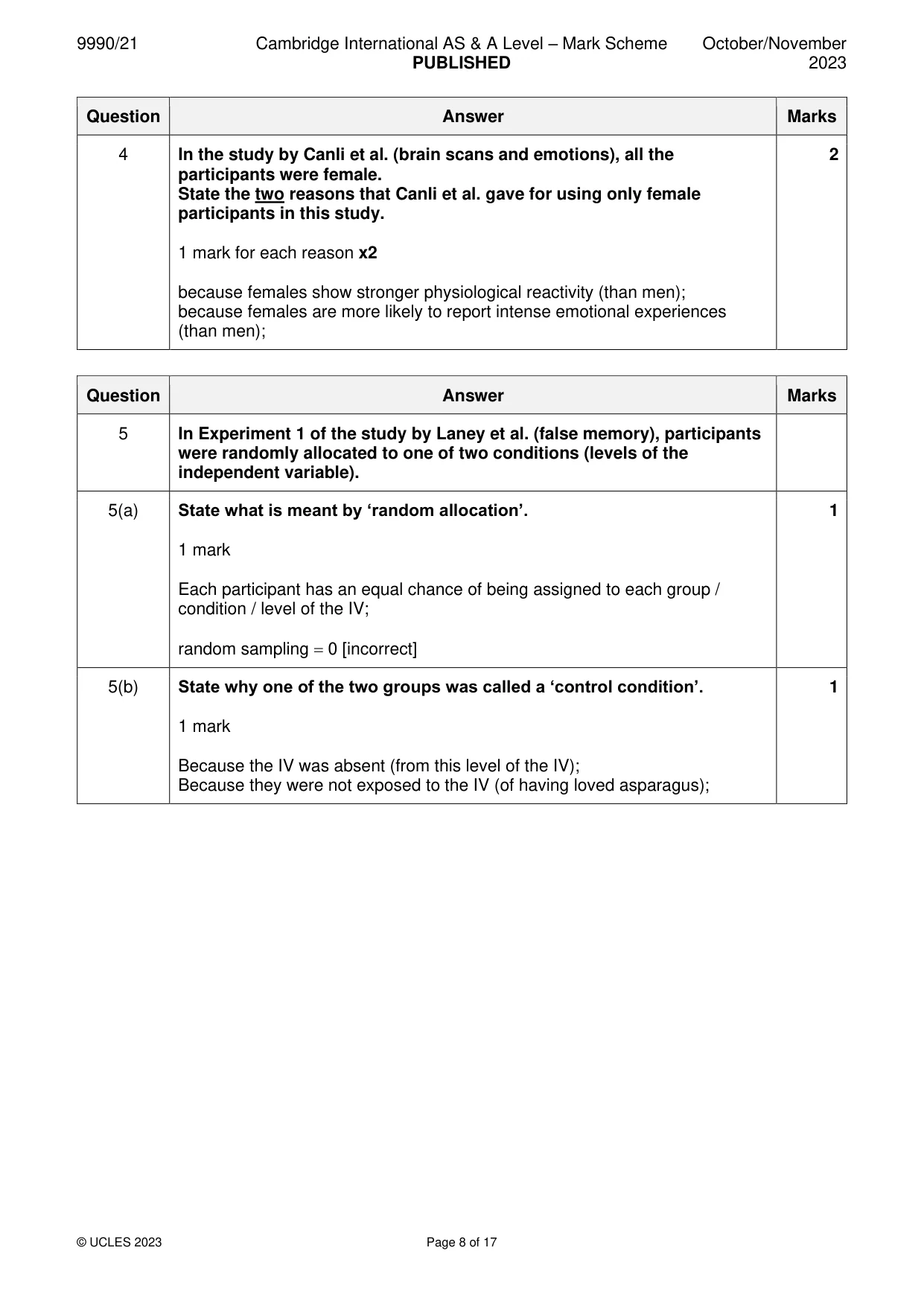 Mark scheme, page 8 of 17