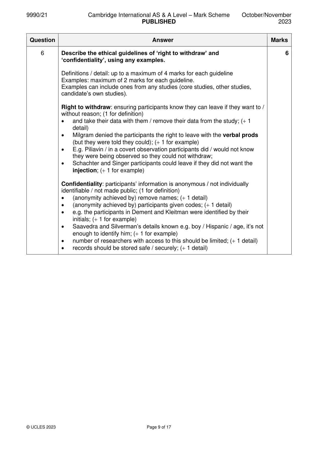 Mark scheme, page 9 of 17