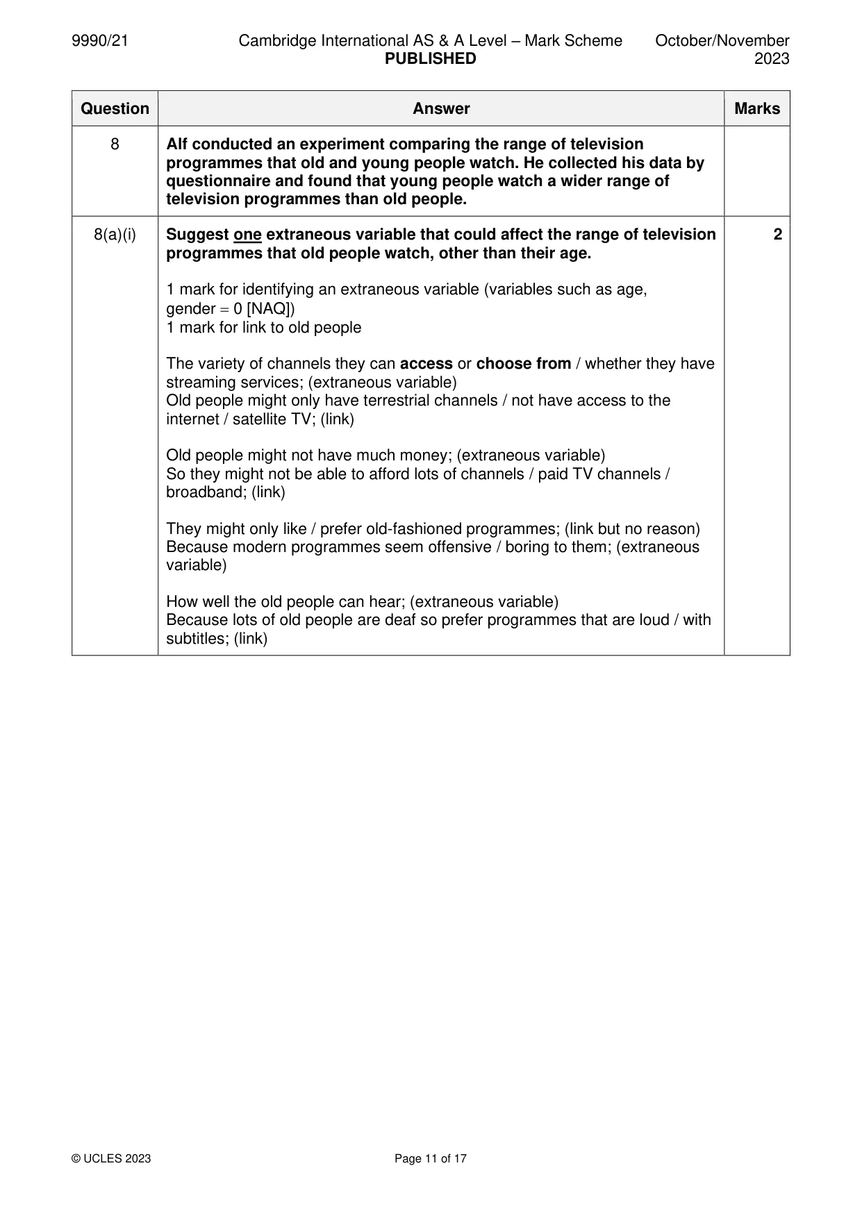 Mark scheme, page 11 of 17