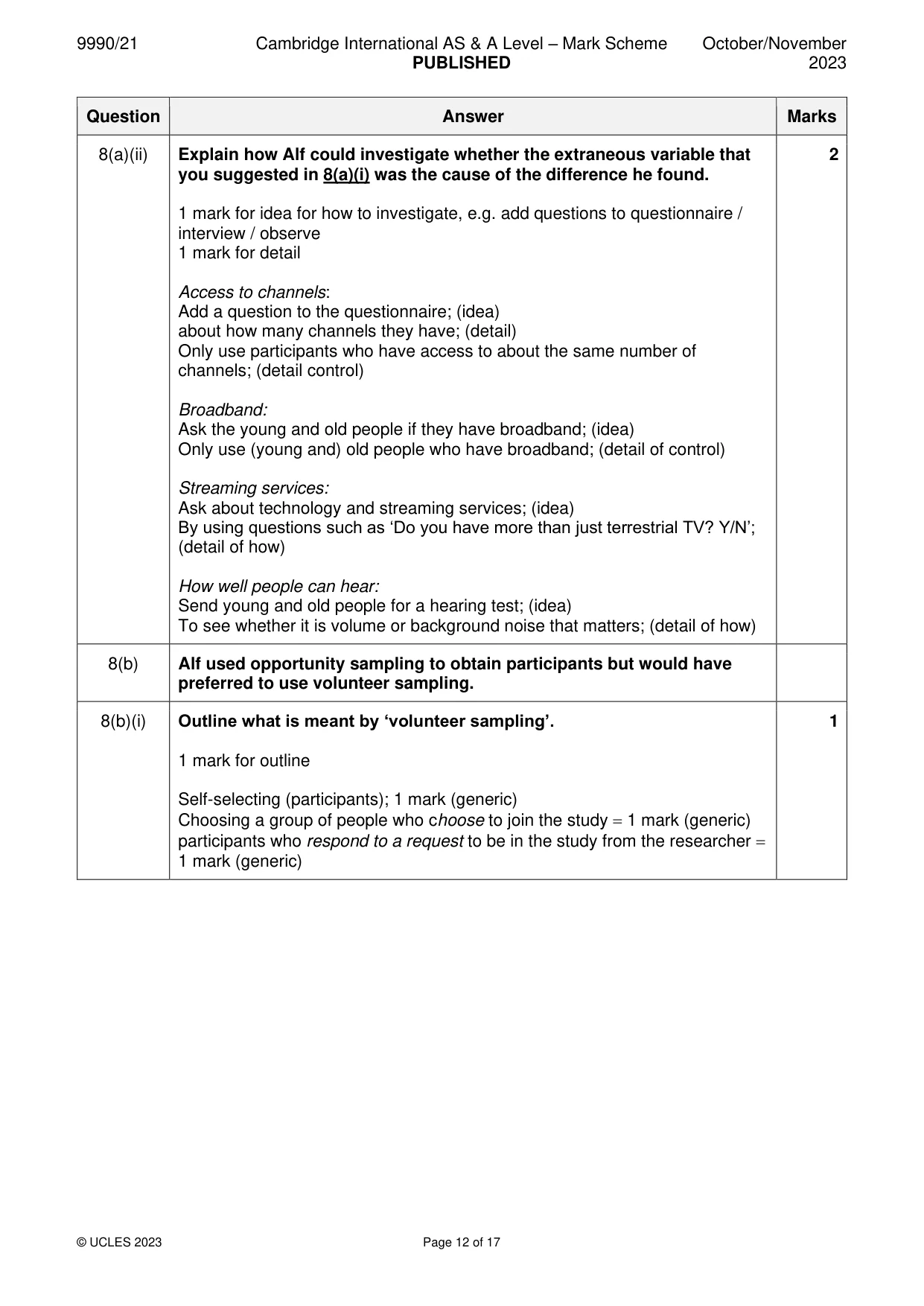 Mark scheme, page 12 of 17