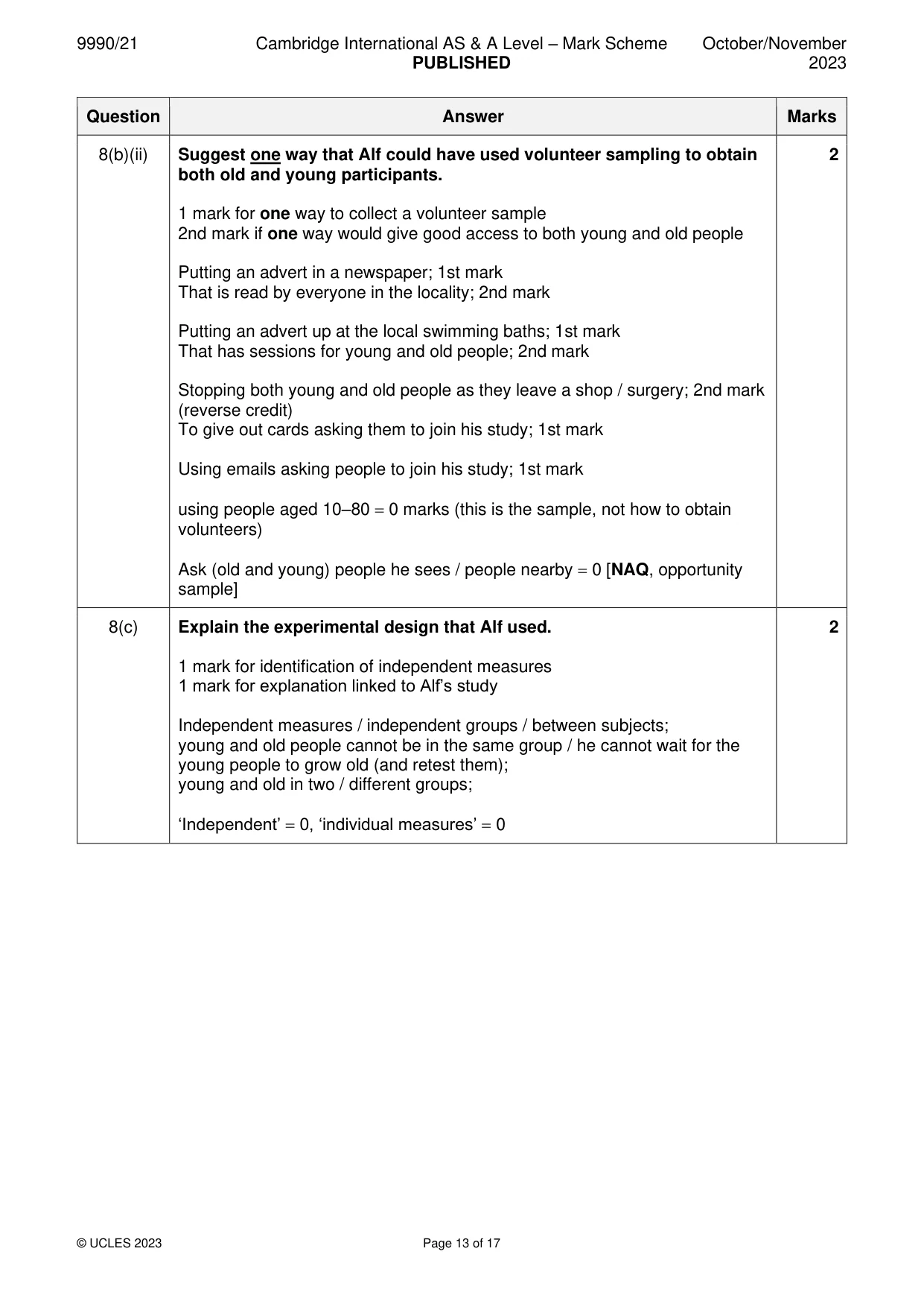 Mark scheme, page 13 of 17