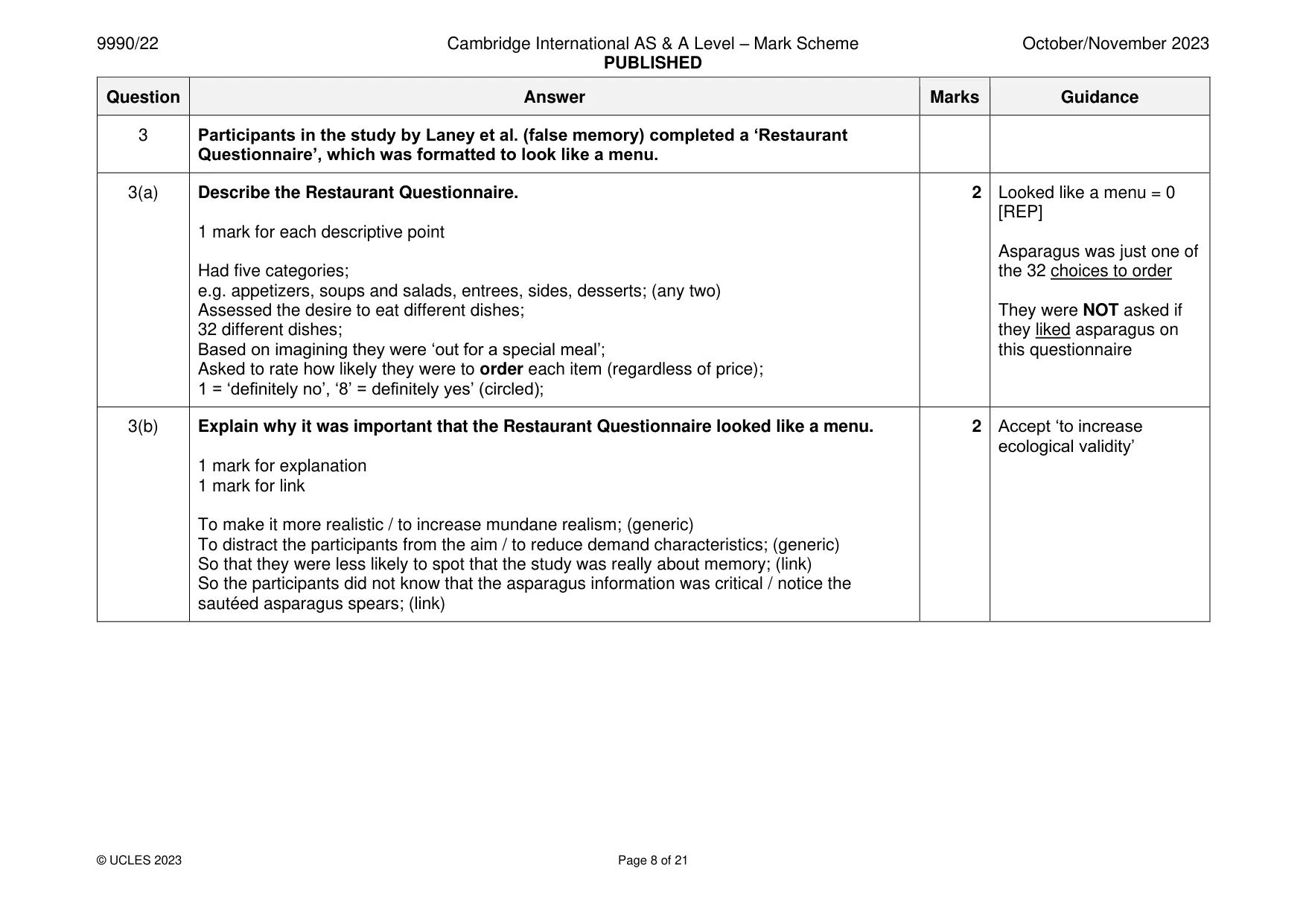 Mark scheme, page 8 of 21