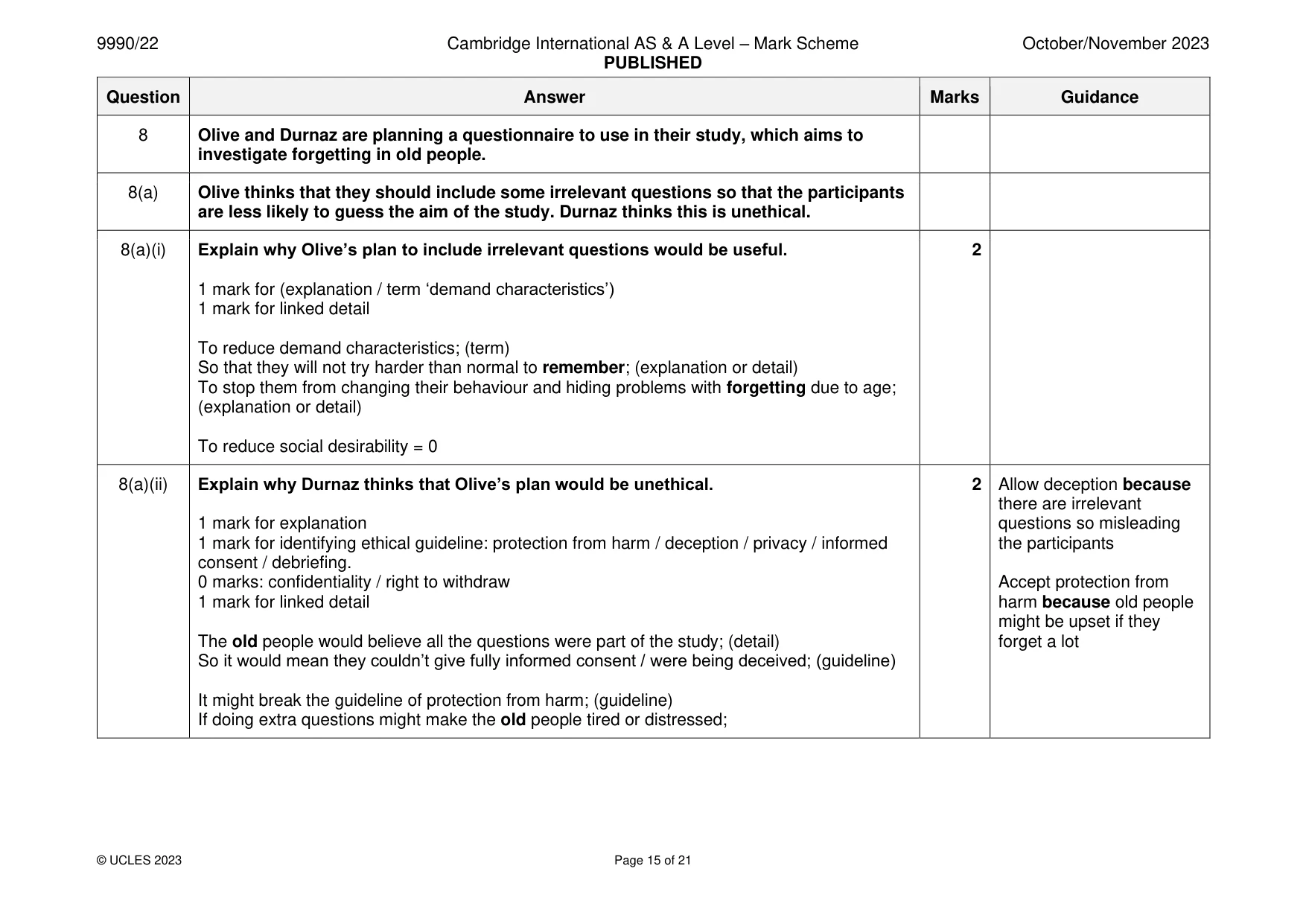 Mark scheme, page 15 of 21