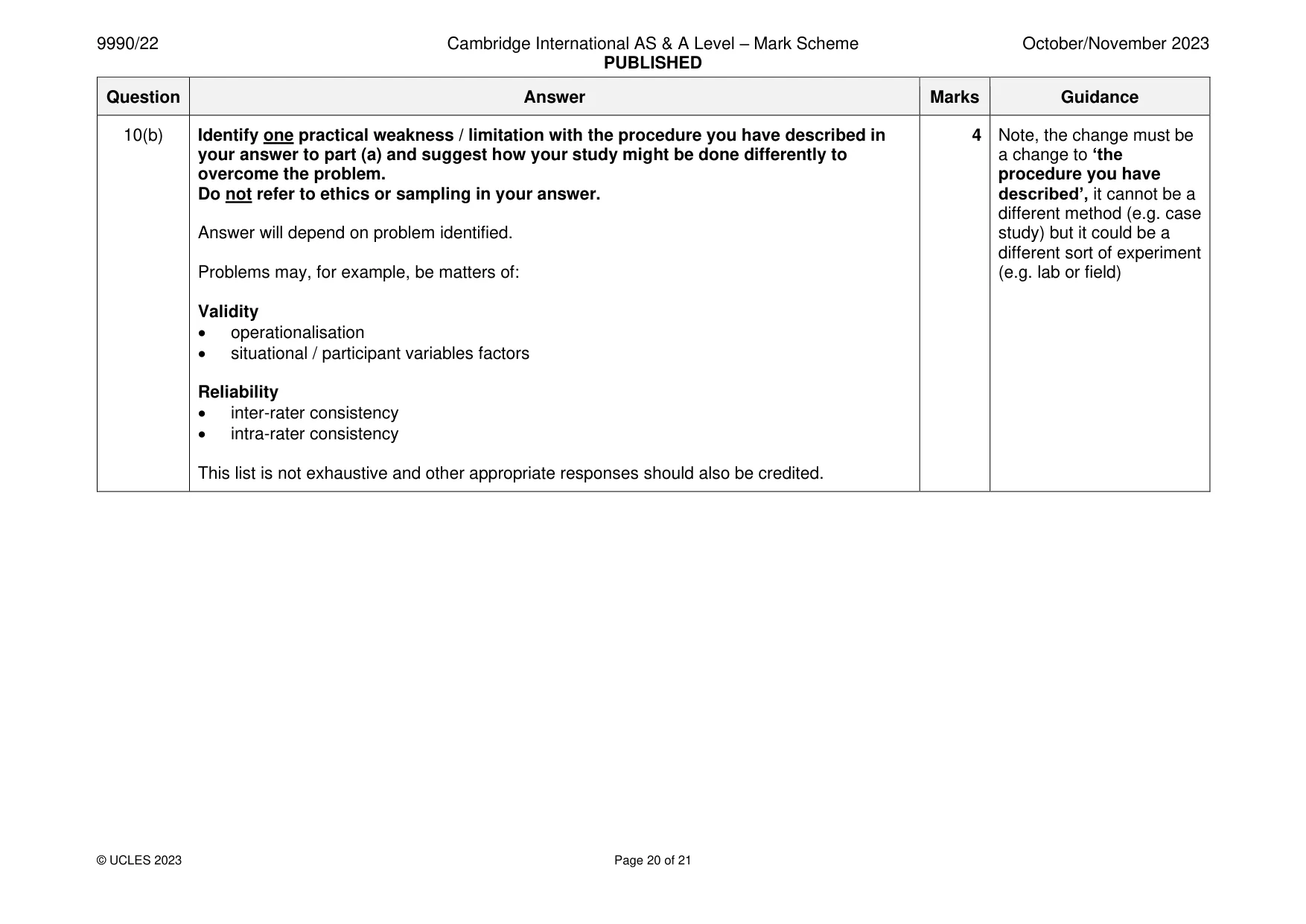 Mark scheme, page 20 of 21