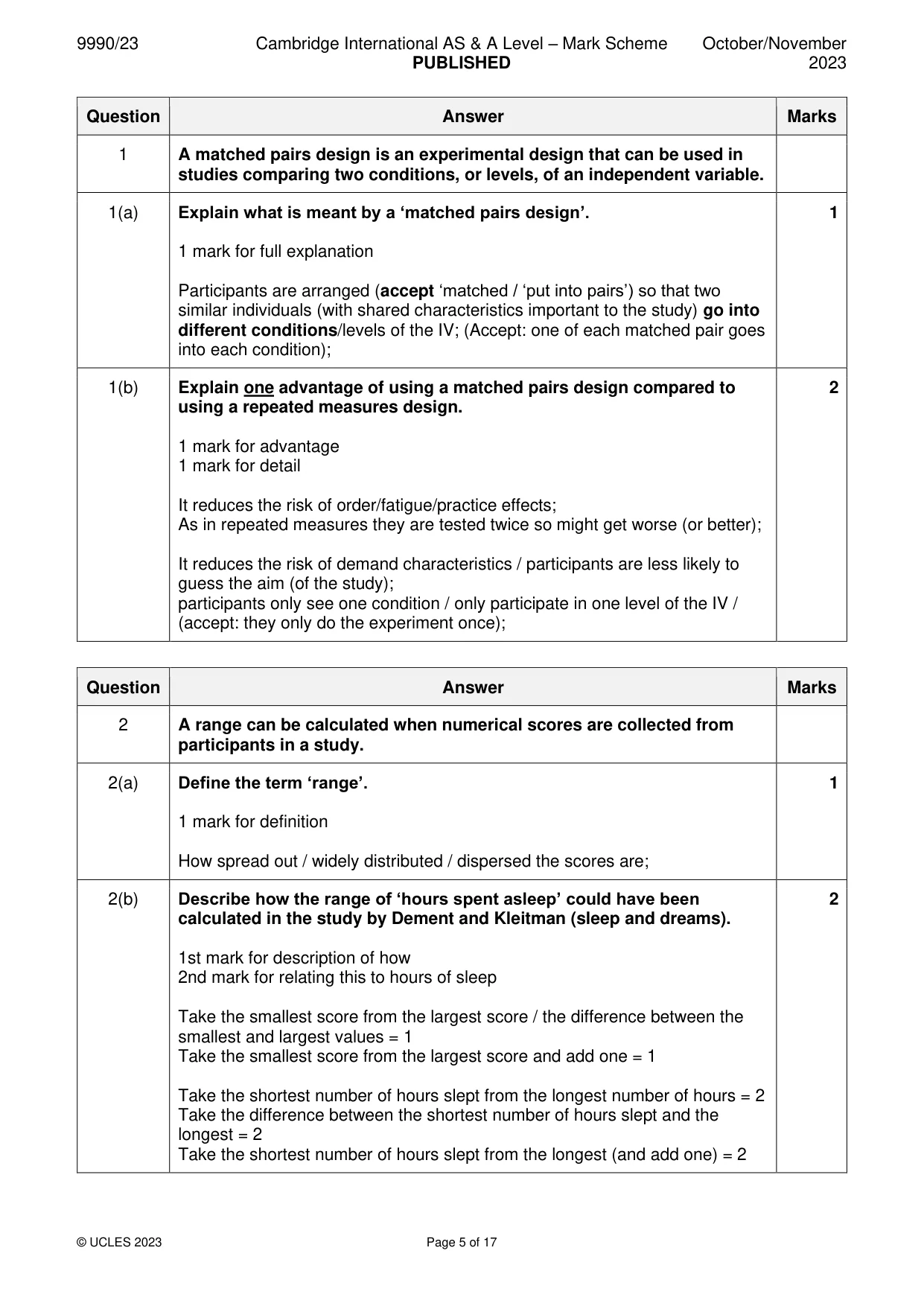 Mark scheme, page 5 of 17