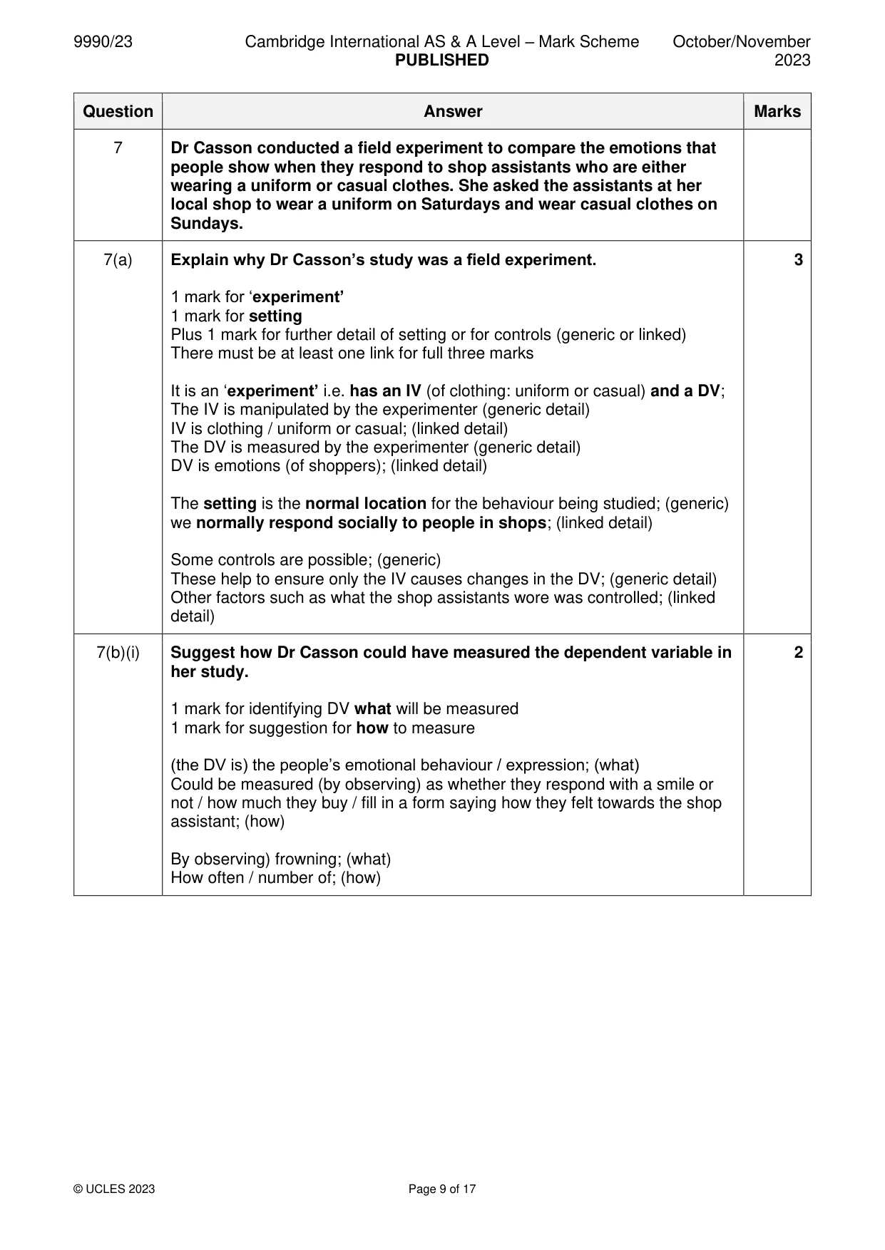 Mark scheme, page 9 of 17