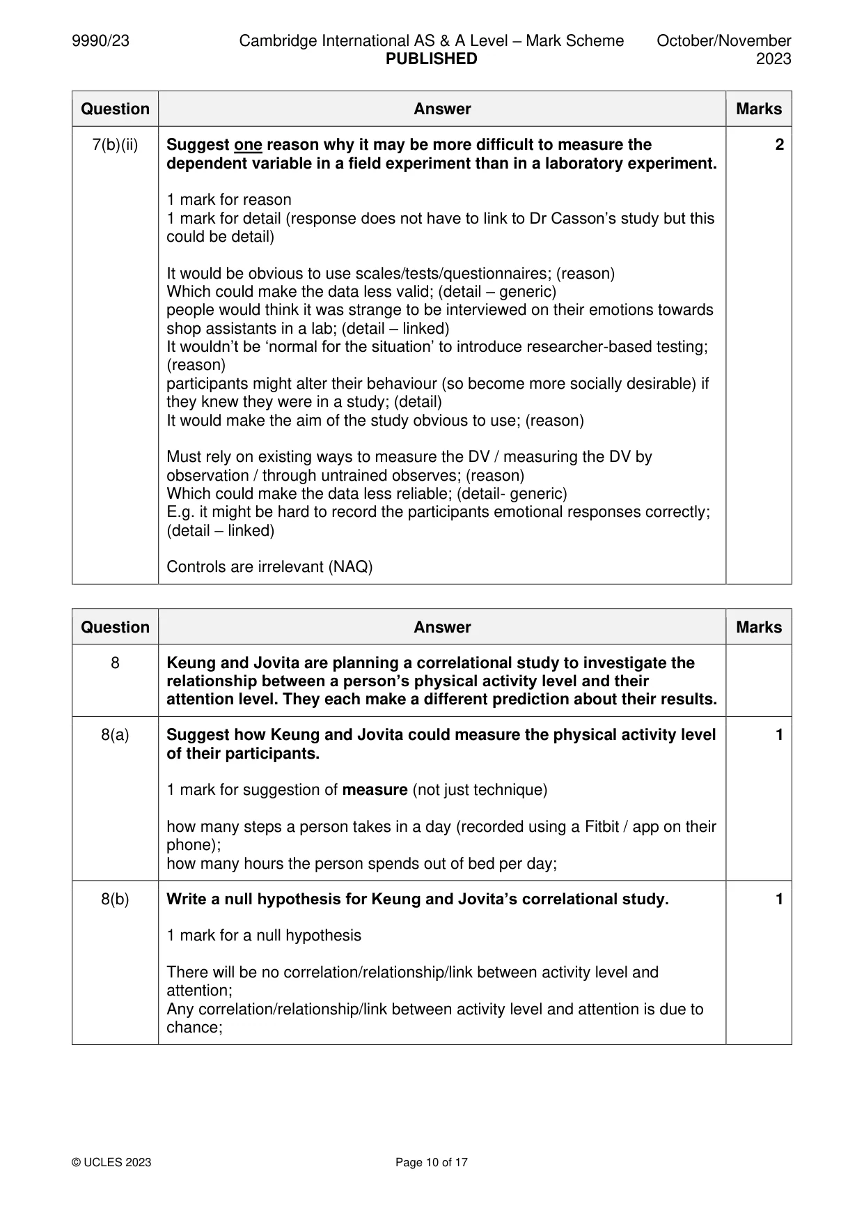 Mark scheme, page 10 of 17