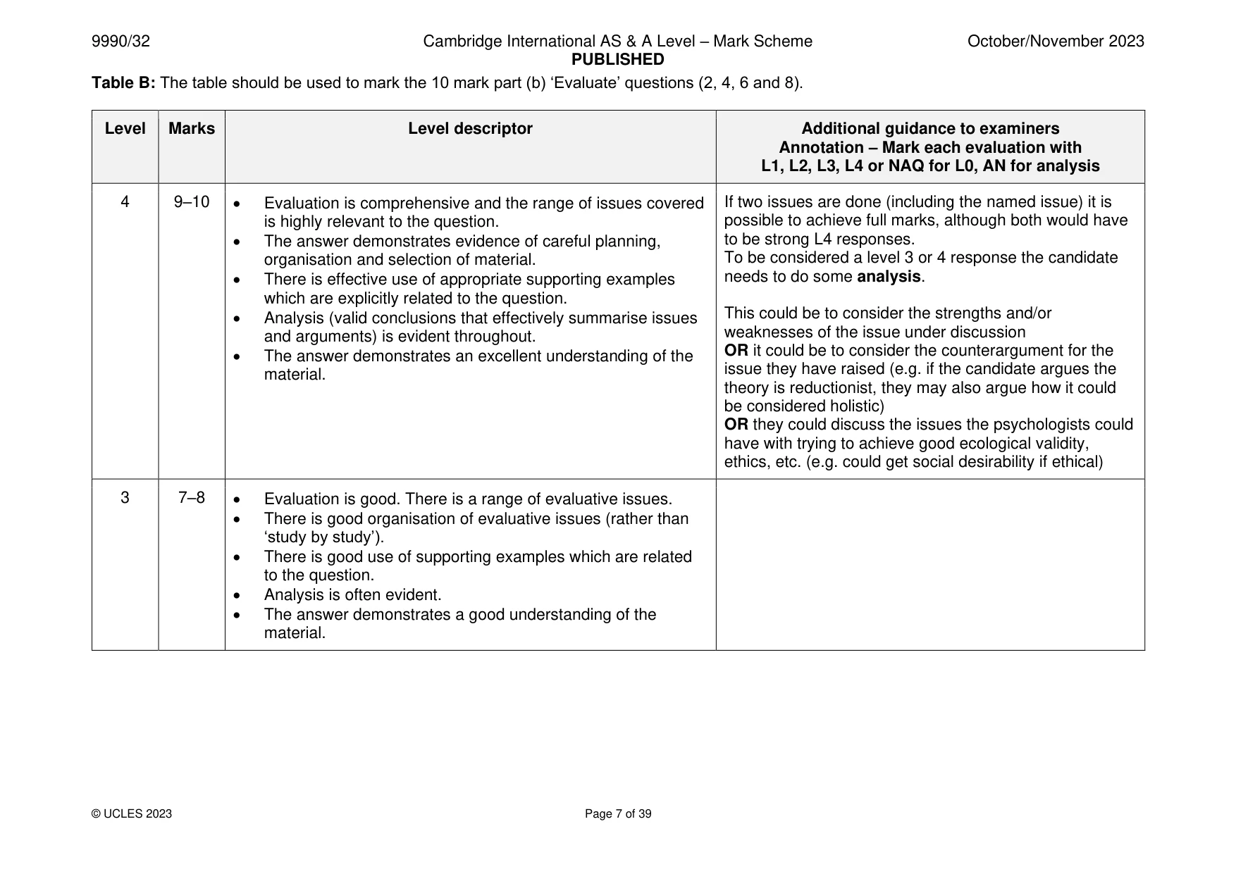 Mark scheme, page 7 of 39