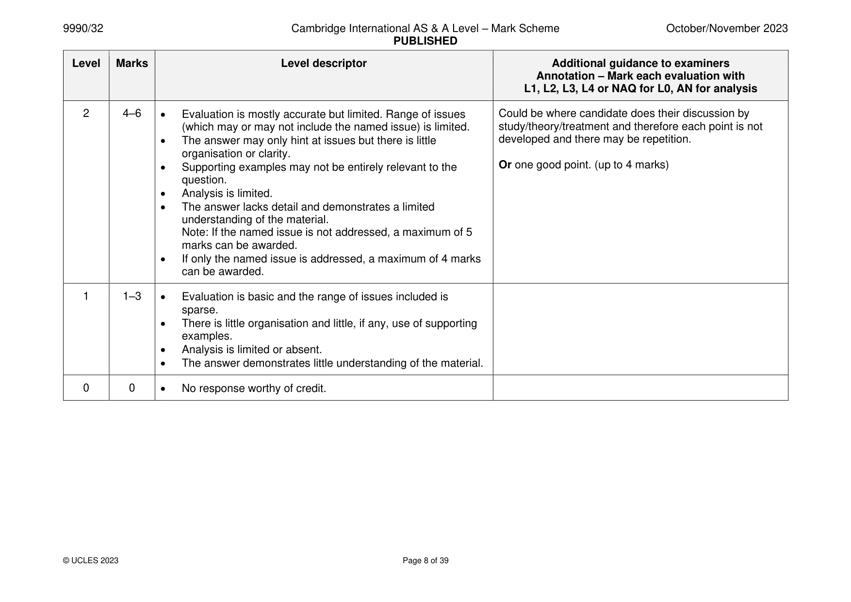 Mark scheme, page 8 of 39