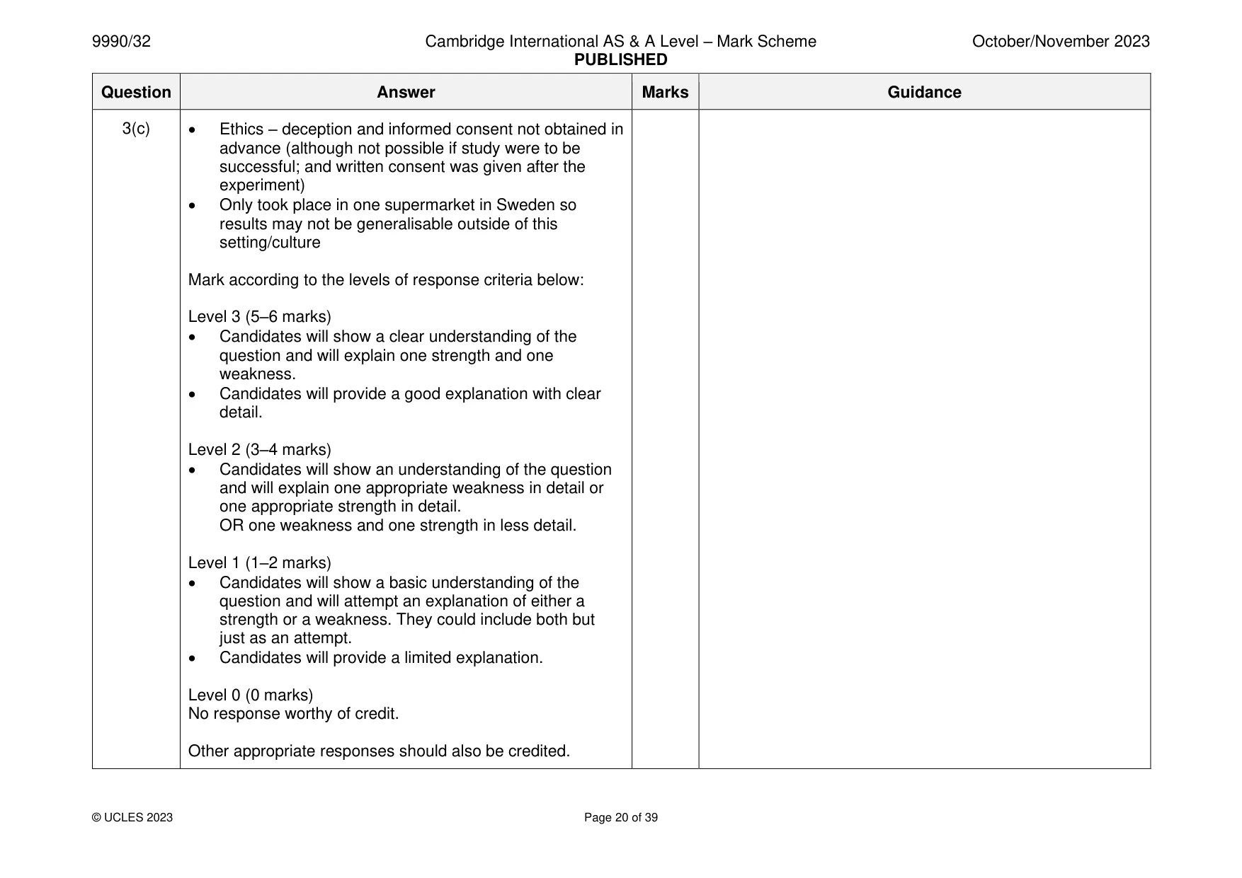 Mark scheme, page 20 of 39