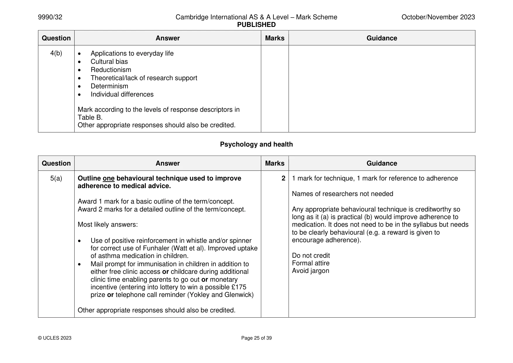 Mark scheme, page 25 of 39