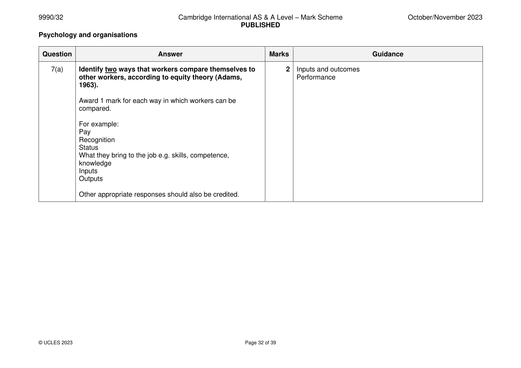 Mark scheme, page 32 of 39