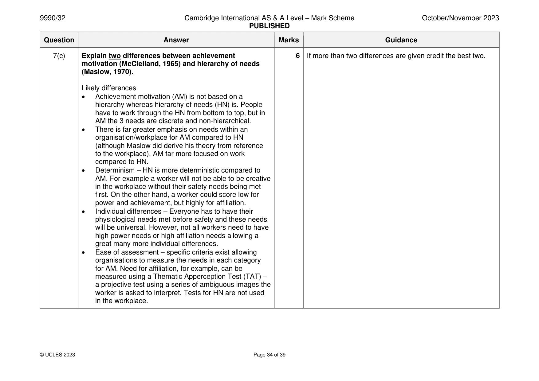 Mark scheme, page 34 of 39