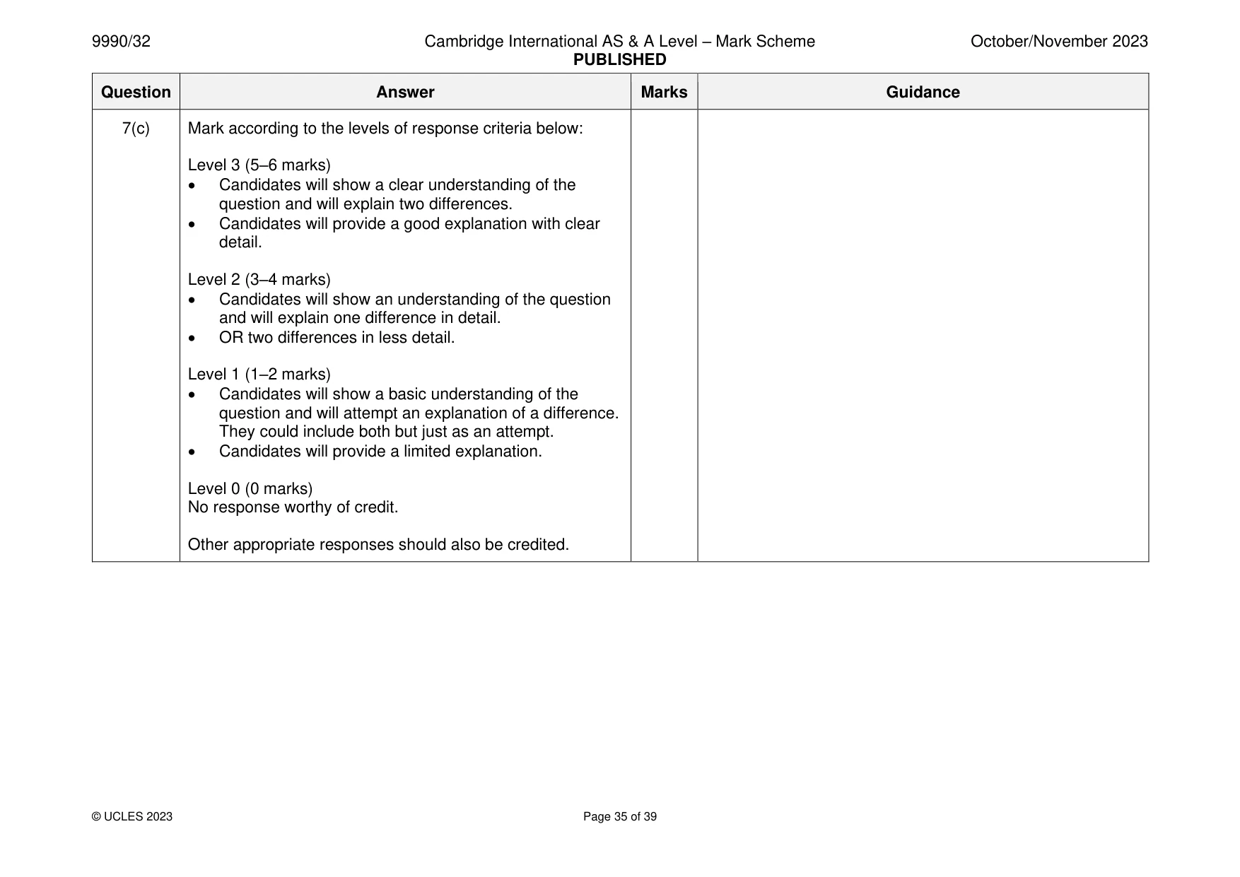 Mark scheme, page 35 of 39