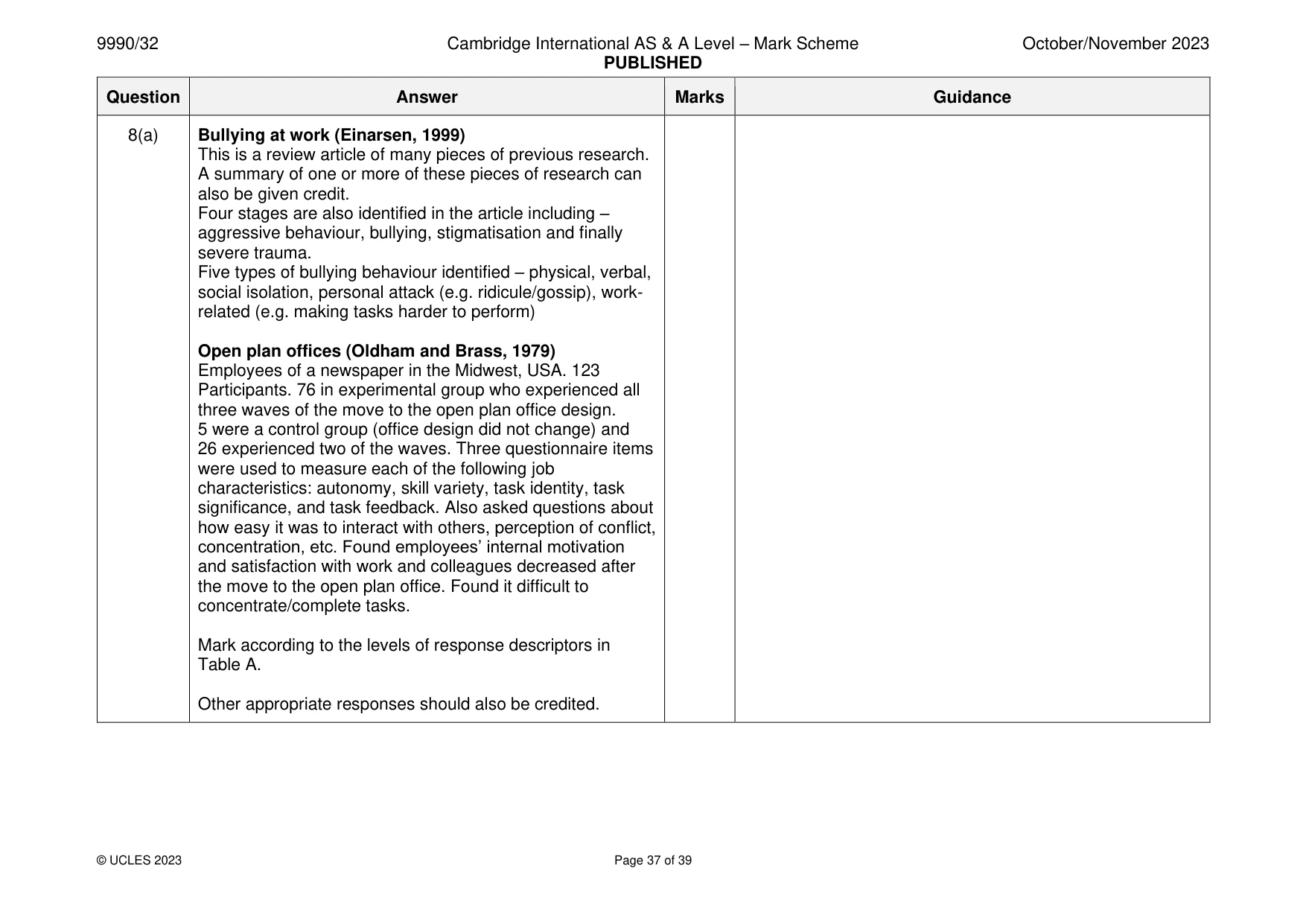 Mark scheme, page 37 of 39