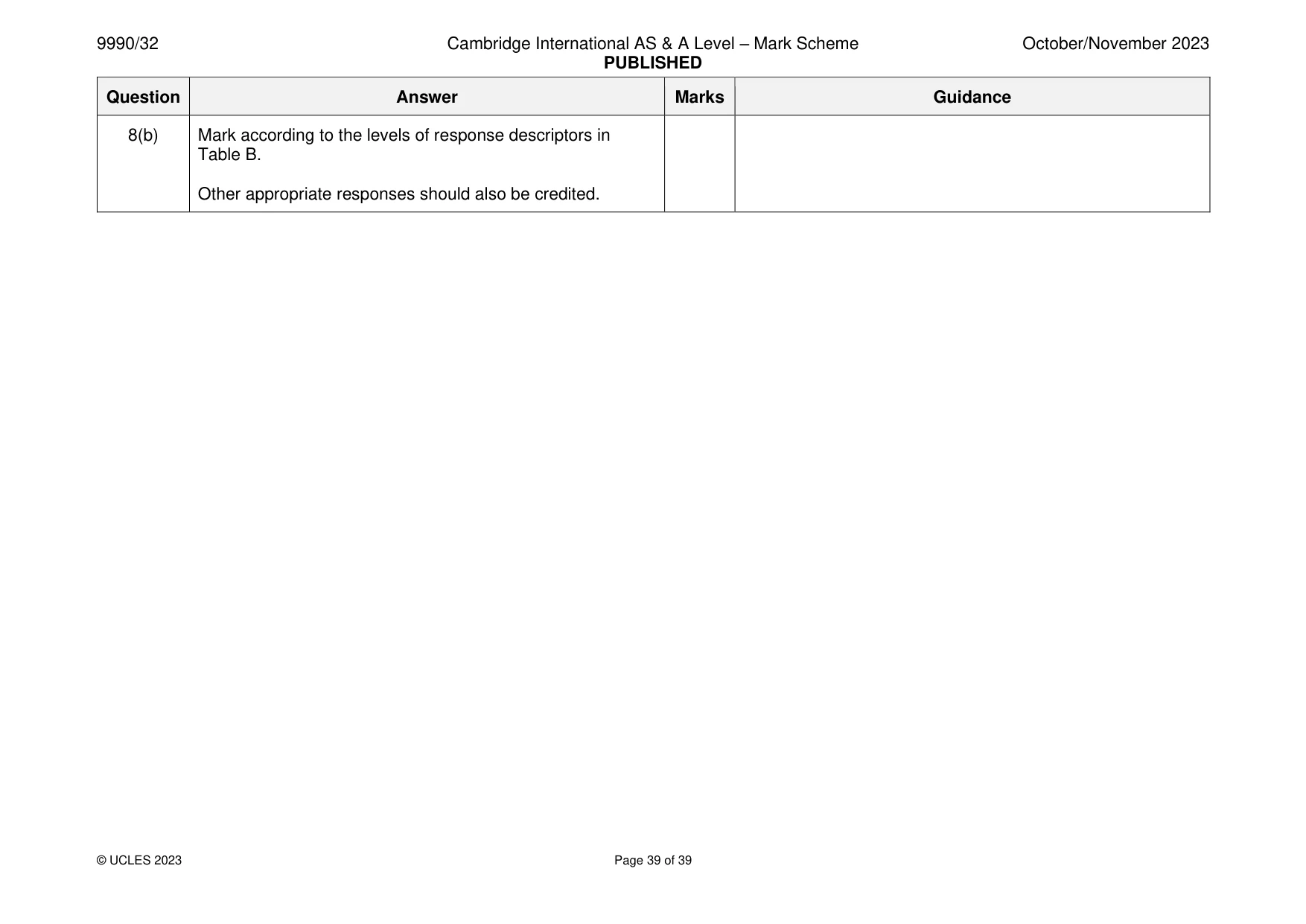 Mark scheme, page 39 of 39