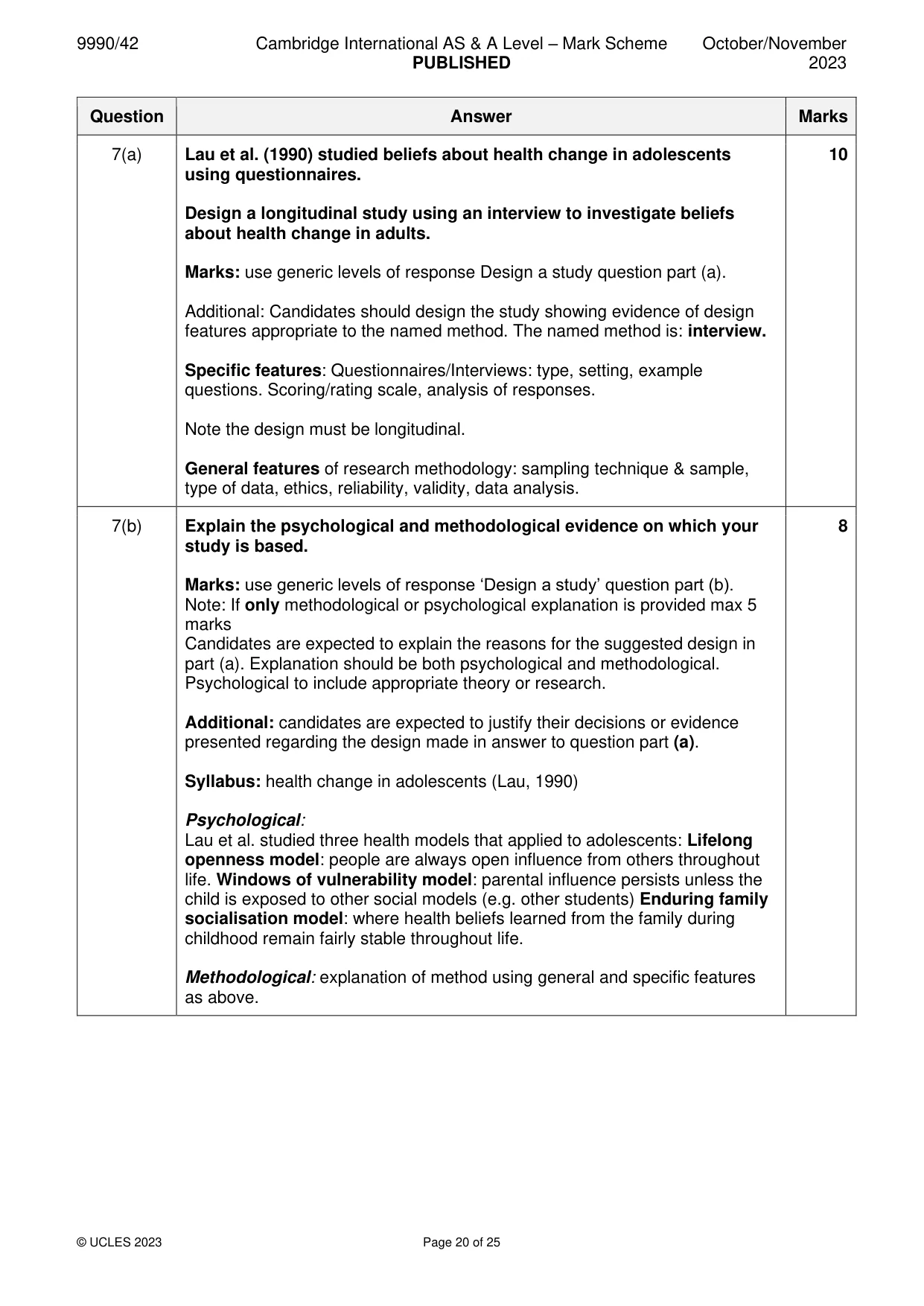 Mark scheme, page 20 of 25