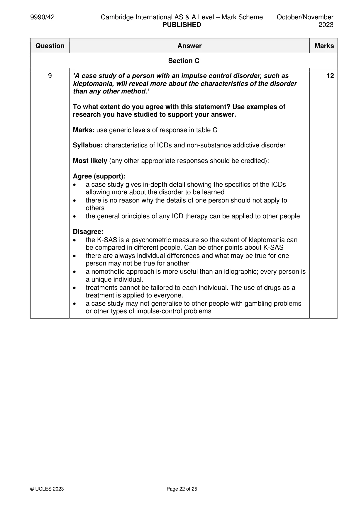 Mark scheme, page 22 of 25