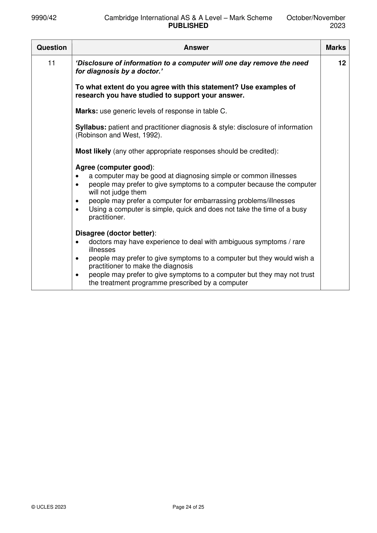 Mark scheme, page 24 of 25