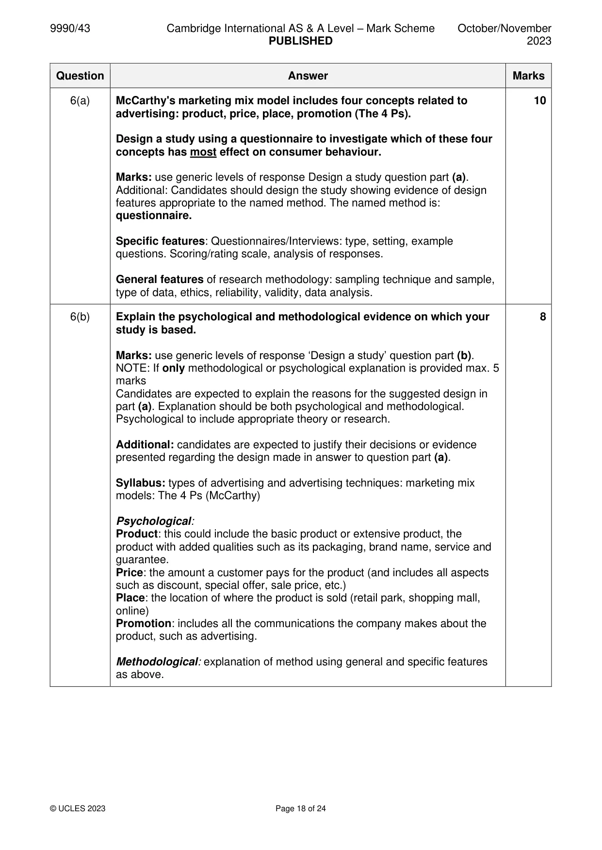Mark scheme, page 18 of 24