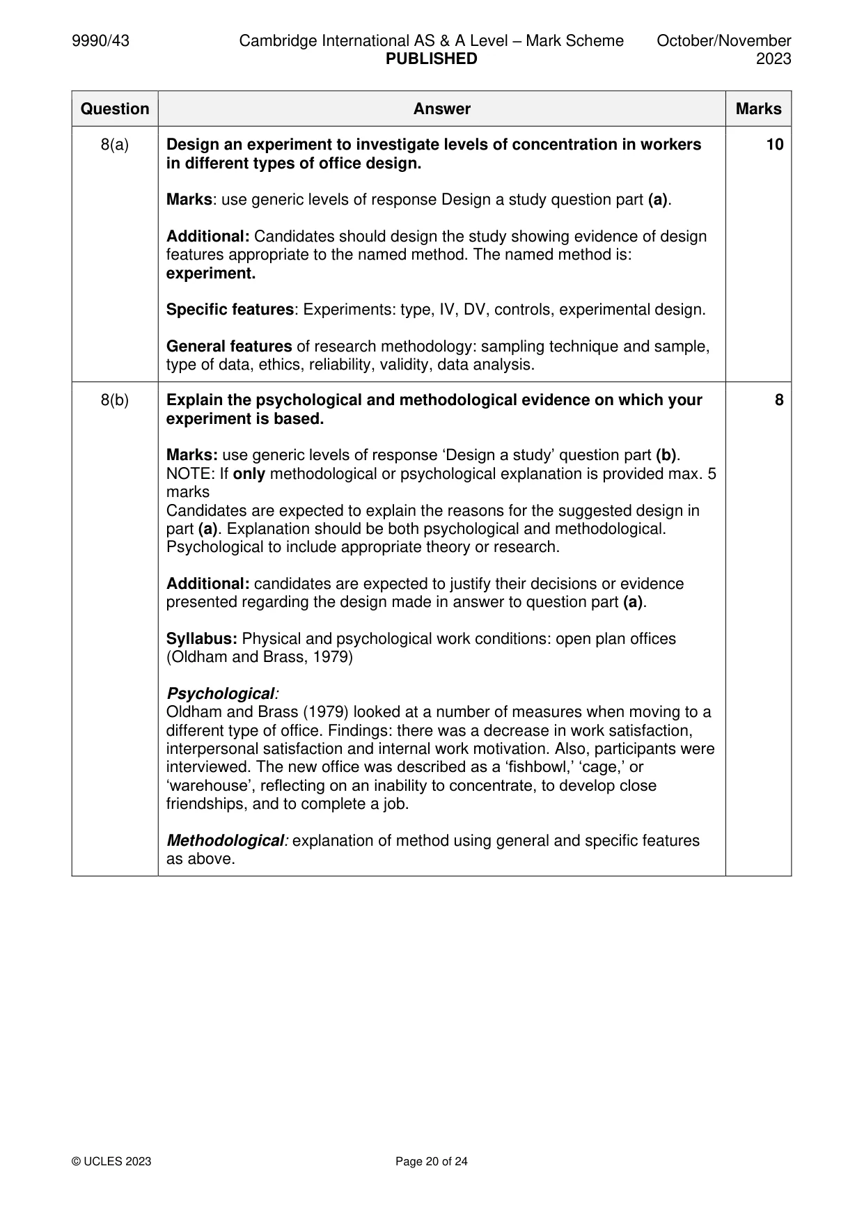 Mark scheme, page 20 of 24
