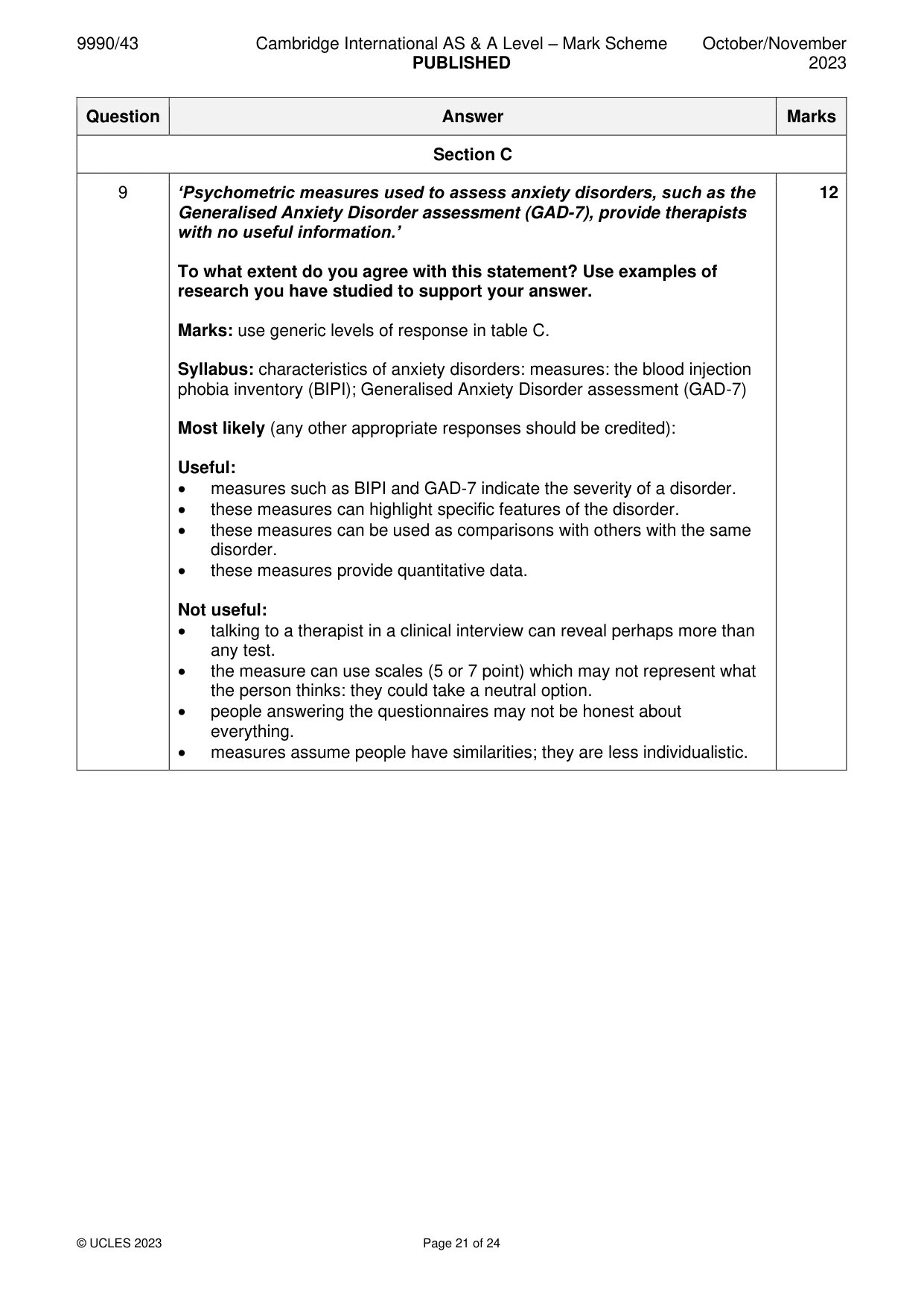 Mark scheme, page 21 of 24
