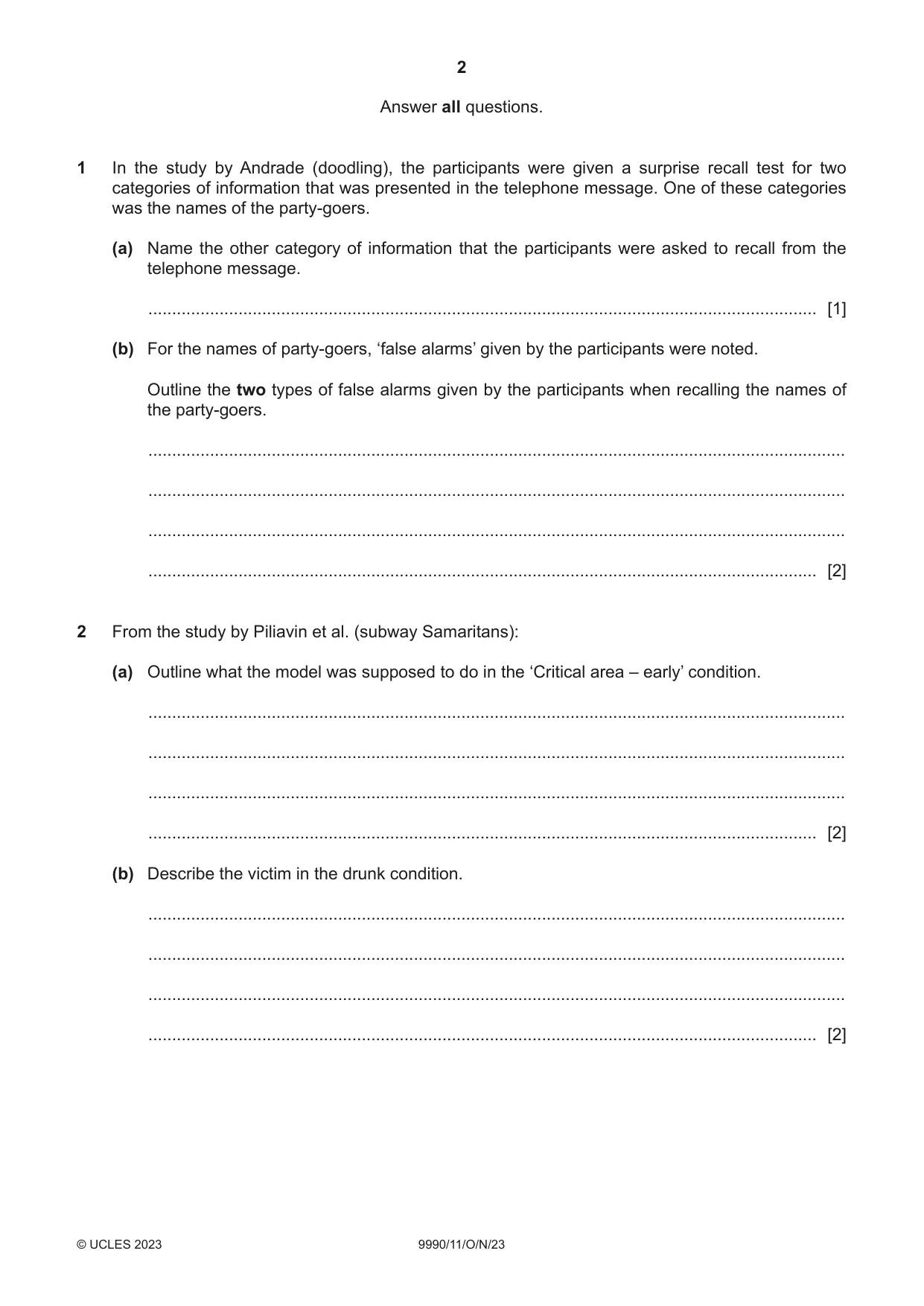 Cambridge A Level Psychology (from 2018) 9990 2023 Oct/Nov Paper 1 · Variant 1 question paper, page 2 of 12