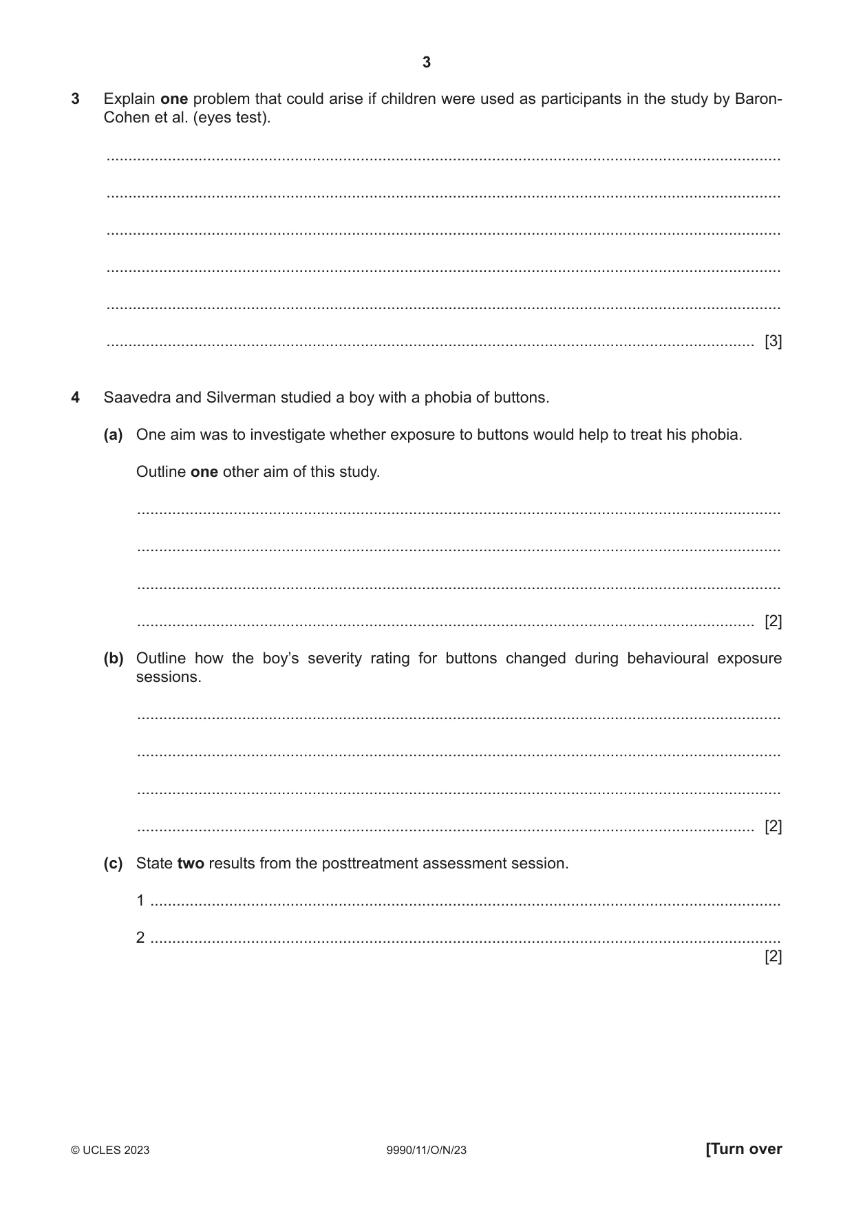 Cambridge A Level Psychology (from 2018) 9990 2023 Oct/Nov Paper 1 · Variant 1 question paper, page 3 of 12