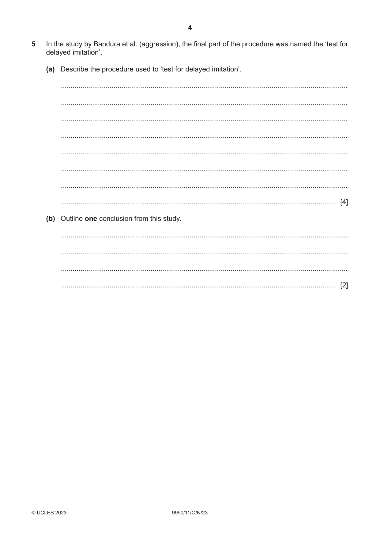 Cambridge A Level Psychology (from 2018) 9990 2023 Oct/Nov Paper 1 · Variant 1 question paper, page 4 of 12