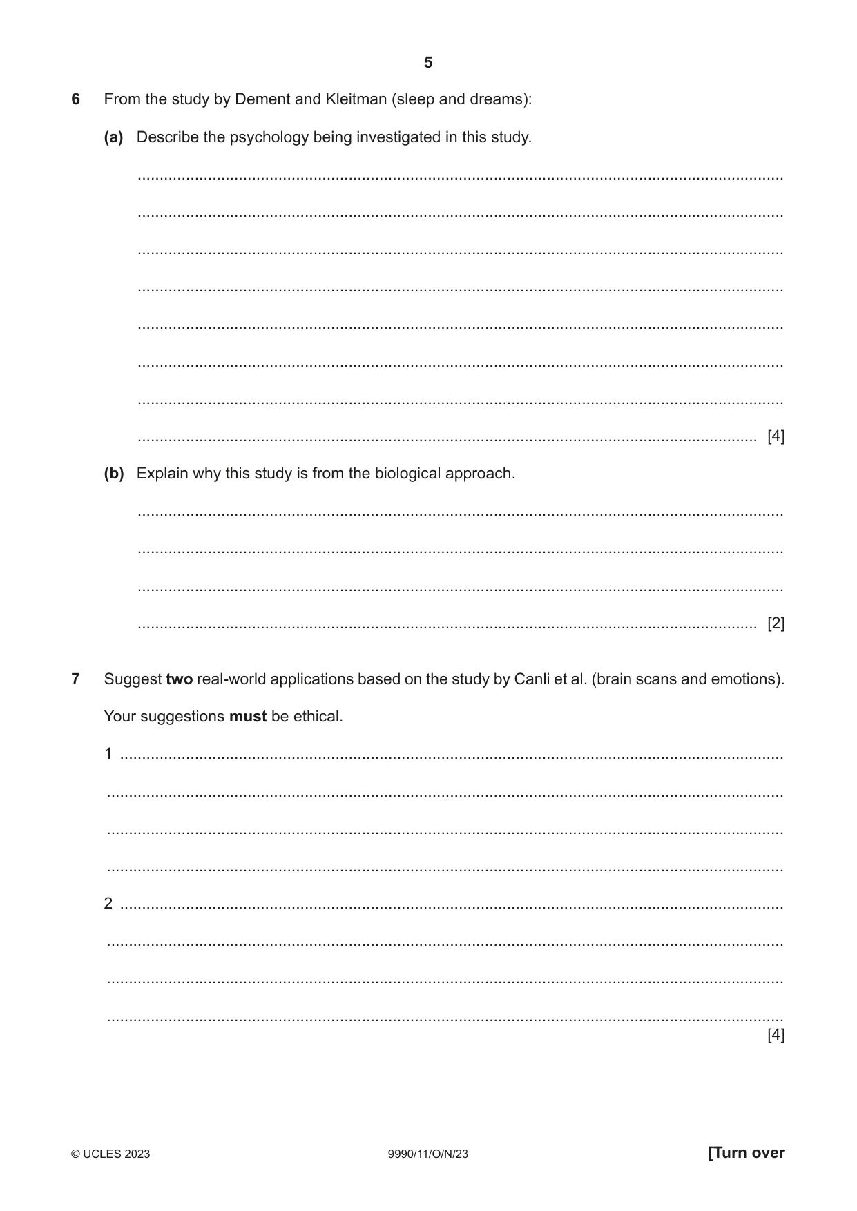 Cambridge A Level Psychology (from 2018) 9990 2023 Oct/Nov Paper 1 · Variant 1 question paper, page 5 of 12