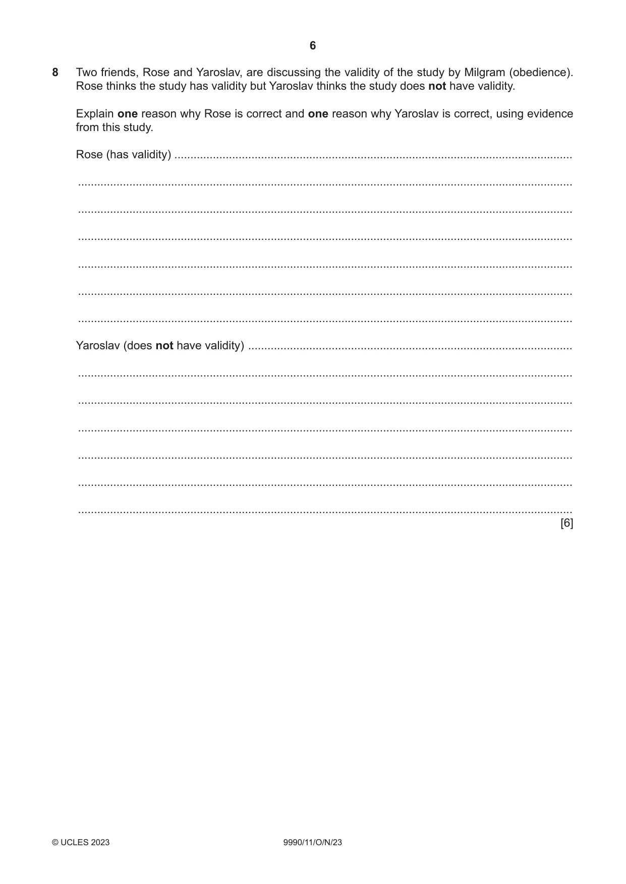 Cambridge A Level Psychology (from 2018) 9990 2023 Oct/Nov Paper 1 · Variant 1 question paper, page 6 of 12