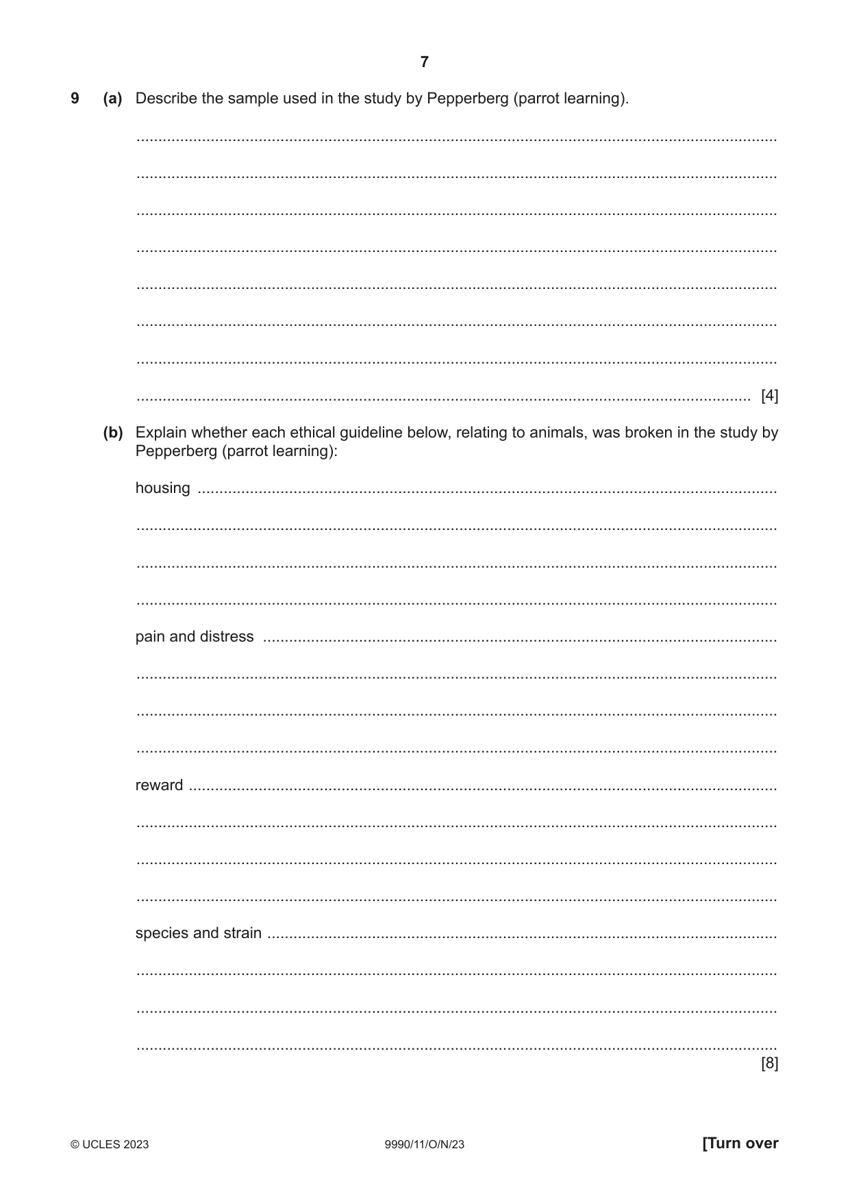Cambridge A Level Psychology (from 2018) 9990 2023 Oct/Nov Paper 1 · Variant 1 question paper, page 7 of 12