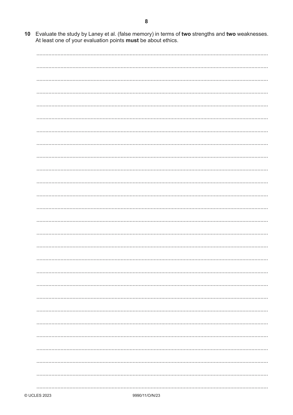 Cambridge A Level Psychology (from 2018) 9990 2023 Oct/Nov Paper 1 · Variant 1 question paper, page 8 of 12
