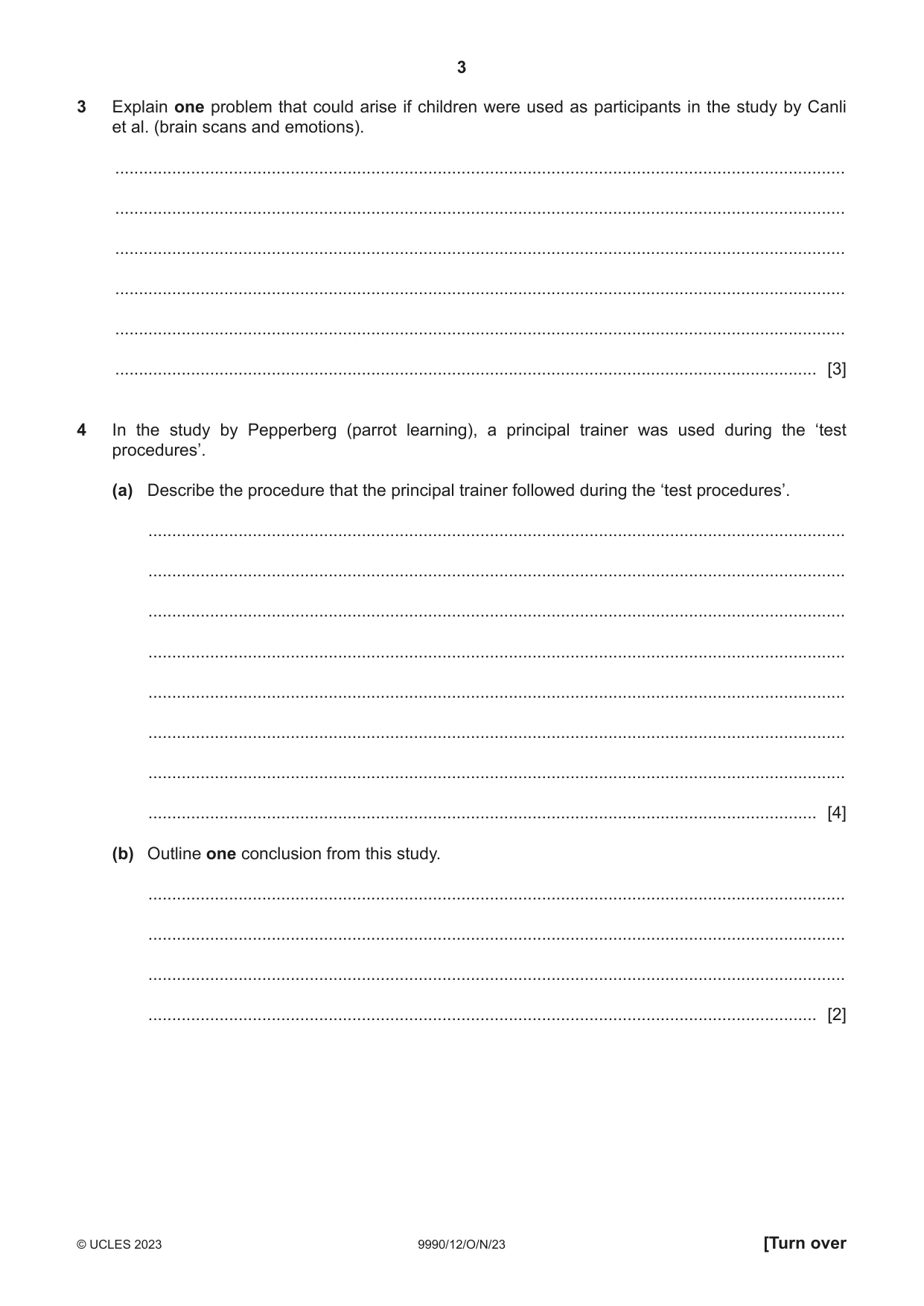 Cambridge A Level Psychology (from 2018) 9990 2023 Oct/Nov Paper 1 · Variant 2 question paper, page 3 of 12