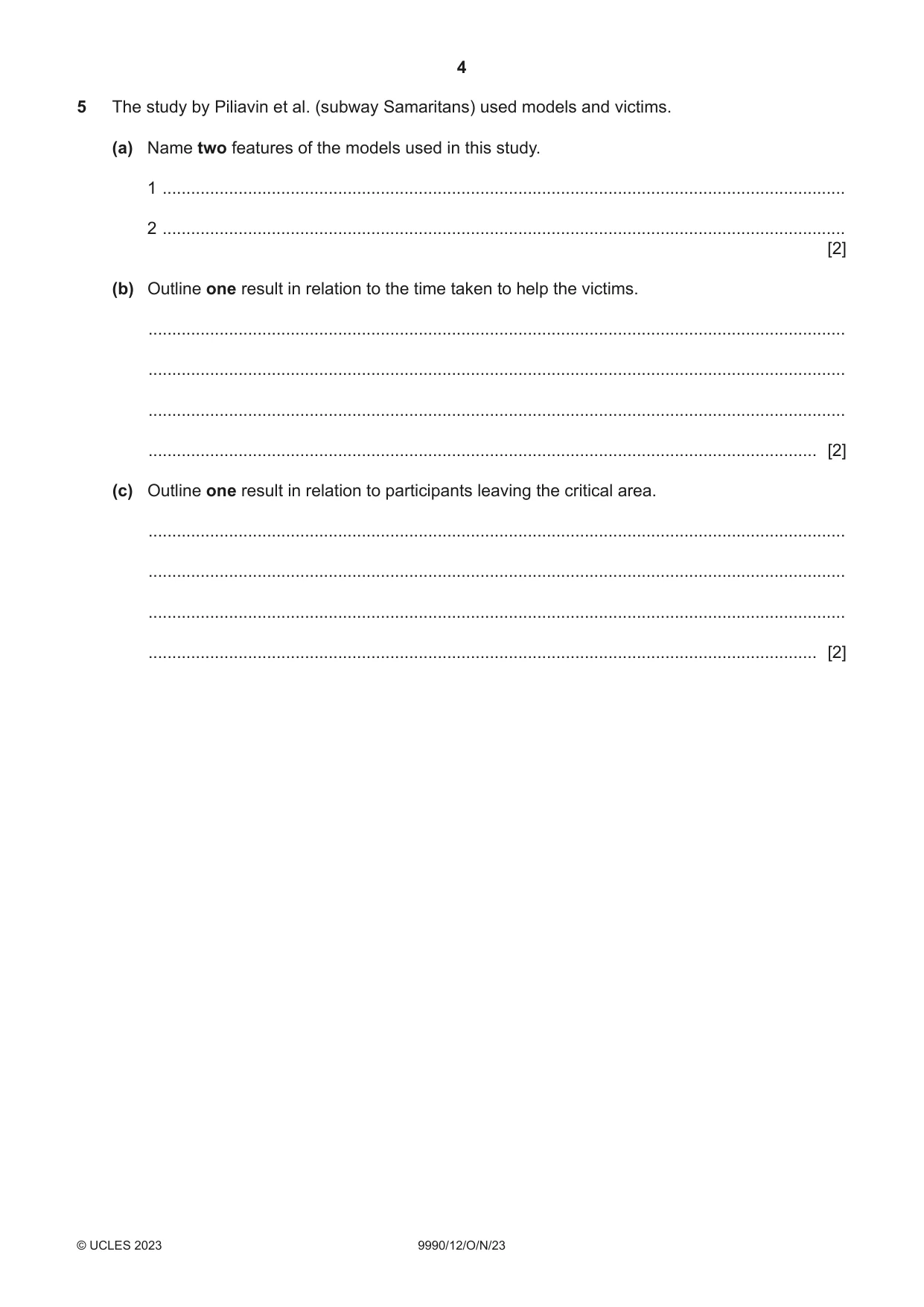 Cambridge A Level Psychology (from 2018) 9990 2023 Oct/Nov Paper 1 · Variant 2 question paper, page 4 of 12