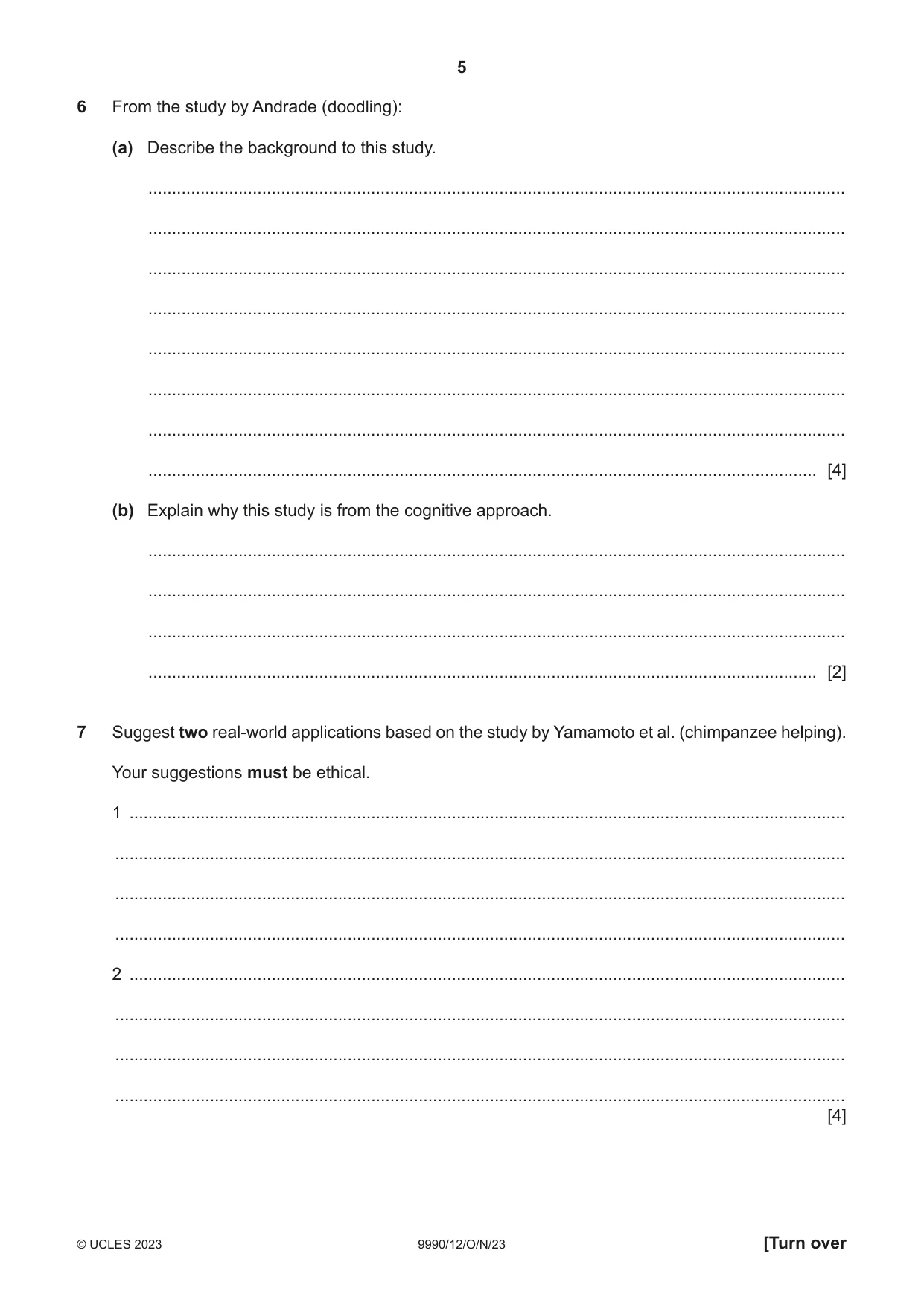 Cambridge A Level Psychology (from 2018) 9990 2023 Oct/Nov Paper 1 · Variant 2 question paper, page 5 of 12