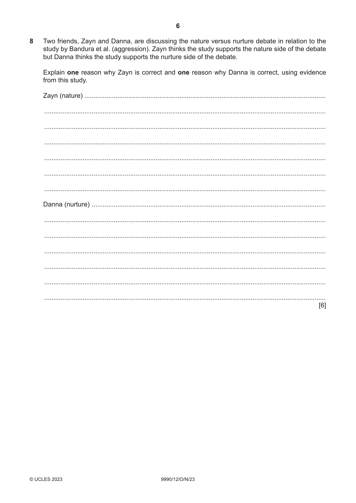 Cambridge A Level Psychology (from 2018) 9990 2023 Oct/Nov Paper 1 · Variant 2 question paper, page 6 of 12
