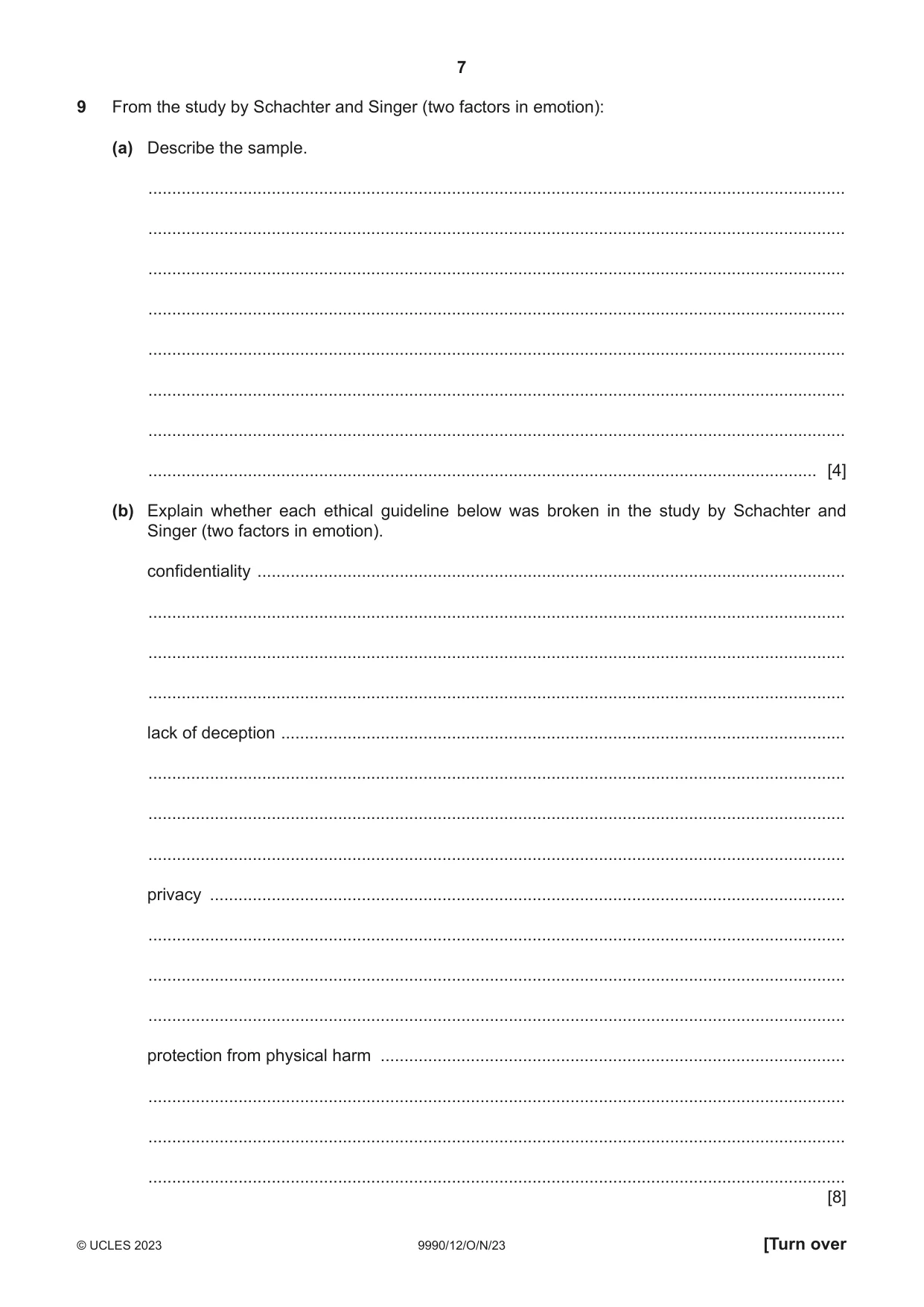 Cambridge A Level Psychology (from 2018) 9990 2023 Oct/Nov Paper 1 · Variant 2 question paper, page 7 of 12