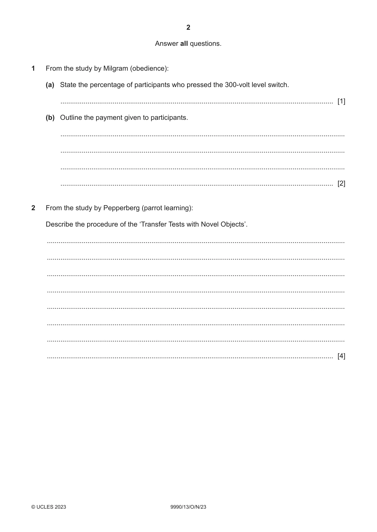 Cambridge A Level Psychology (from 2018) 9990 2023 Oct/Nov Paper 1 · Variant 3 question paper, page 2 of 12