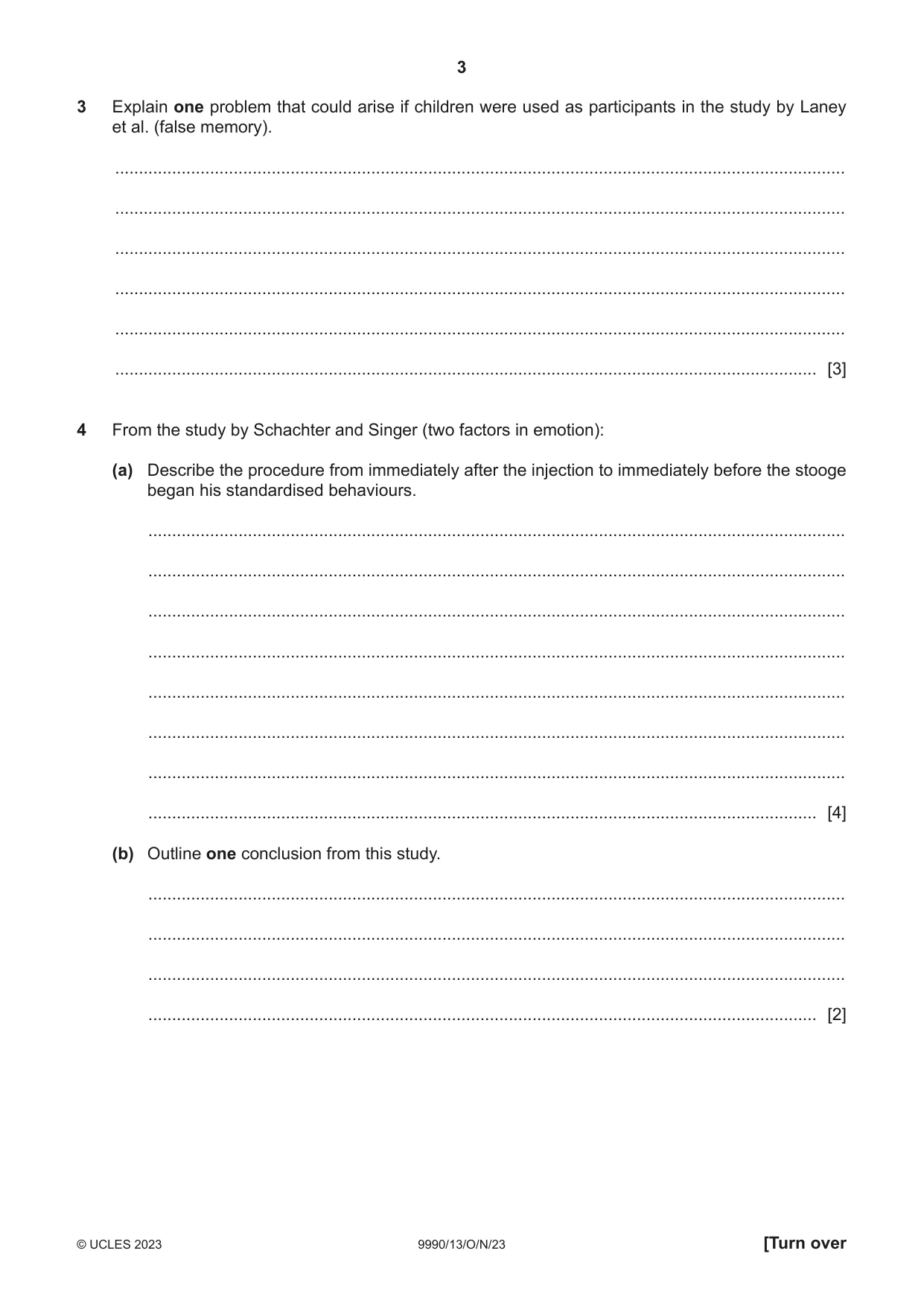 Cambridge A Level Psychology (from 2018) 9990 2023 Oct/Nov Paper 1 · Variant 3 question paper, page 3 of 12