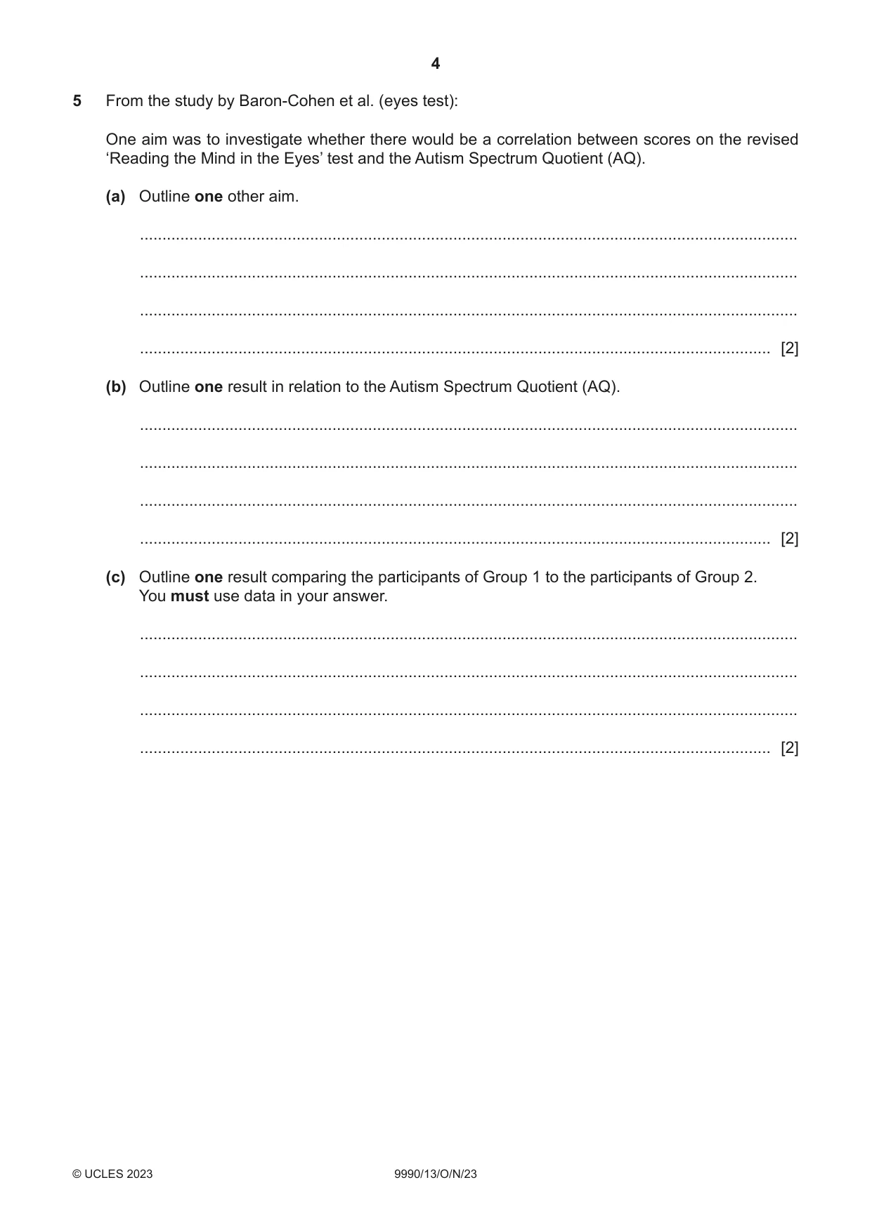Cambridge A Level Psychology (from 2018) 9990 2023 Oct/Nov Paper 1 · Variant 3 question paper, page 4 of 12