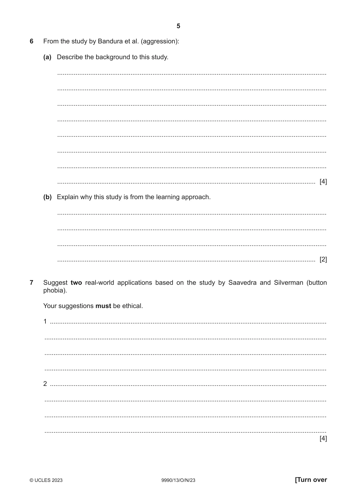 Cambridge A Level Psychology (from 2018) 9990 2023 Oct/Nov Paper 1 · Variant 3 question paper, page 5 of 12
