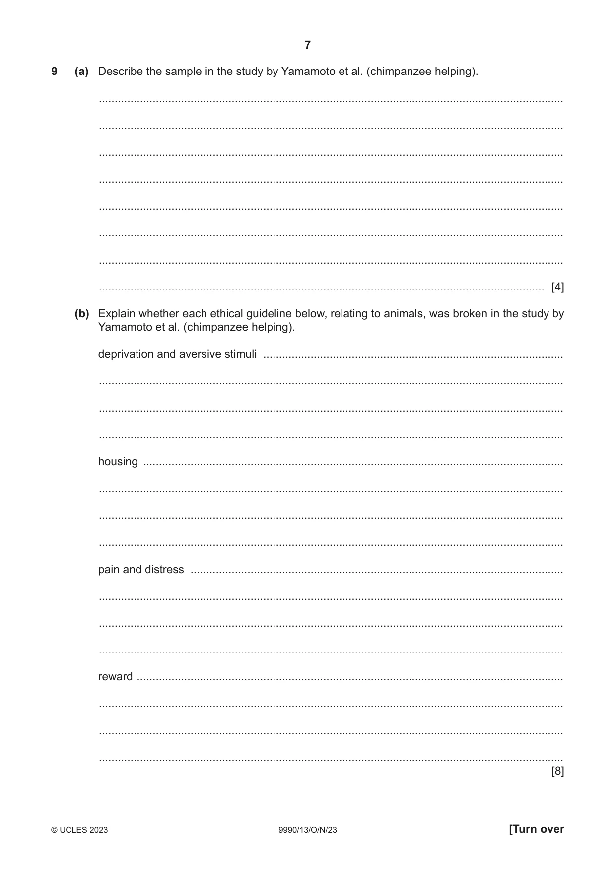 Cambridge A Level Psychology (from 2018) 9990 2023 Oct/Nov Paper 1 · Variant 3 question paper, page 7 of 12