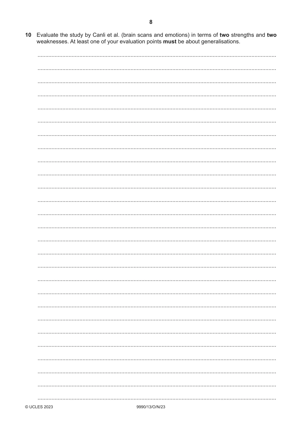 Cambridge A Level Psychology (from 2018) 9990 2023 Oct/Nov Paper 1 · Variant 3 question paper, page 8 of 12